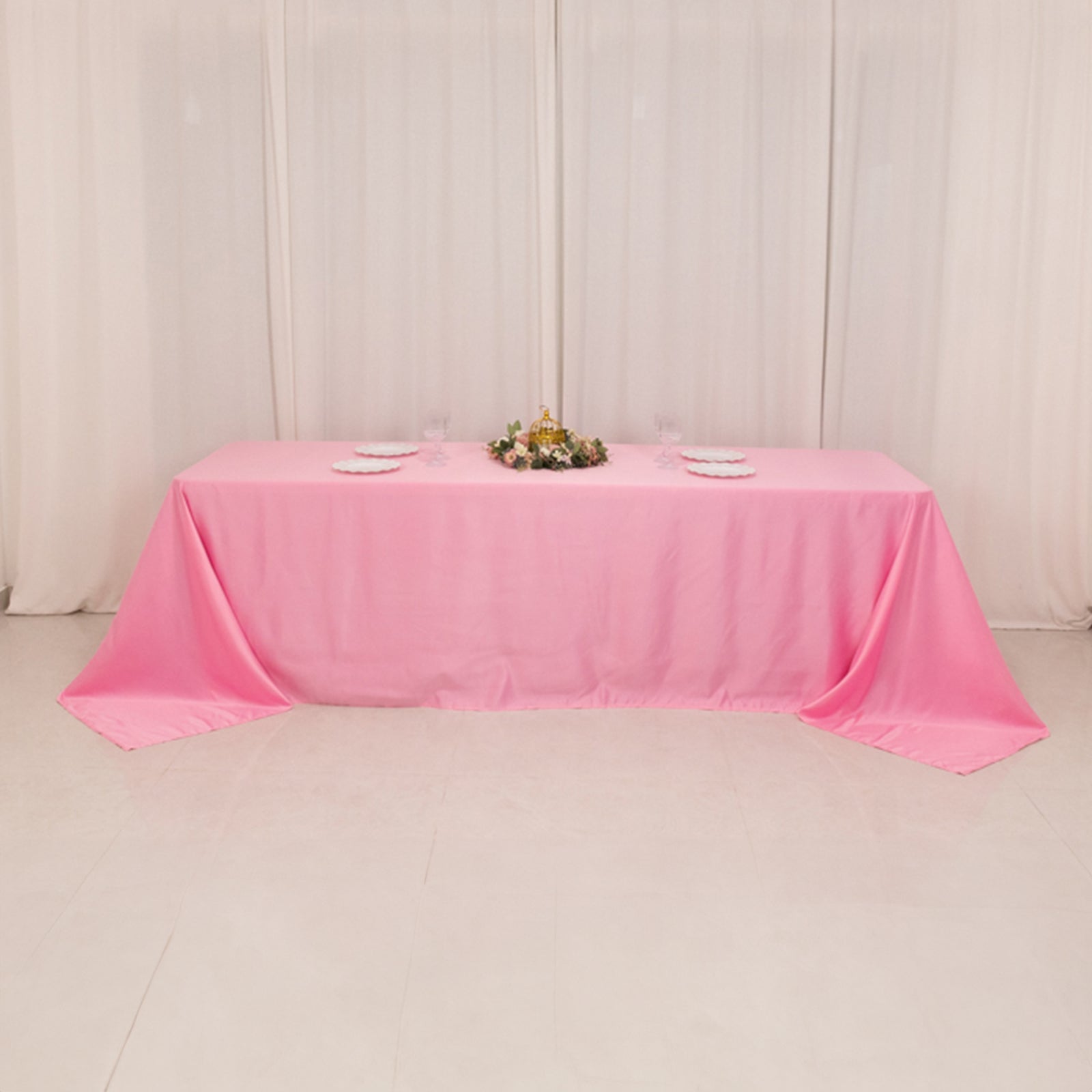 Luxurious Pink Lamour Satin Rectangle Tablecloth, 90x156, Soft and Seamless