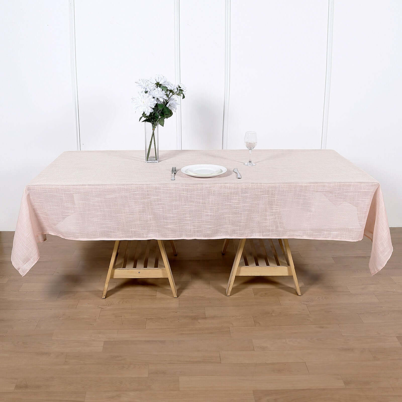 Wrinkle-Resistant Blush Faux Linen Rectangular Tablecloth, 60x102 with Slubby Texture