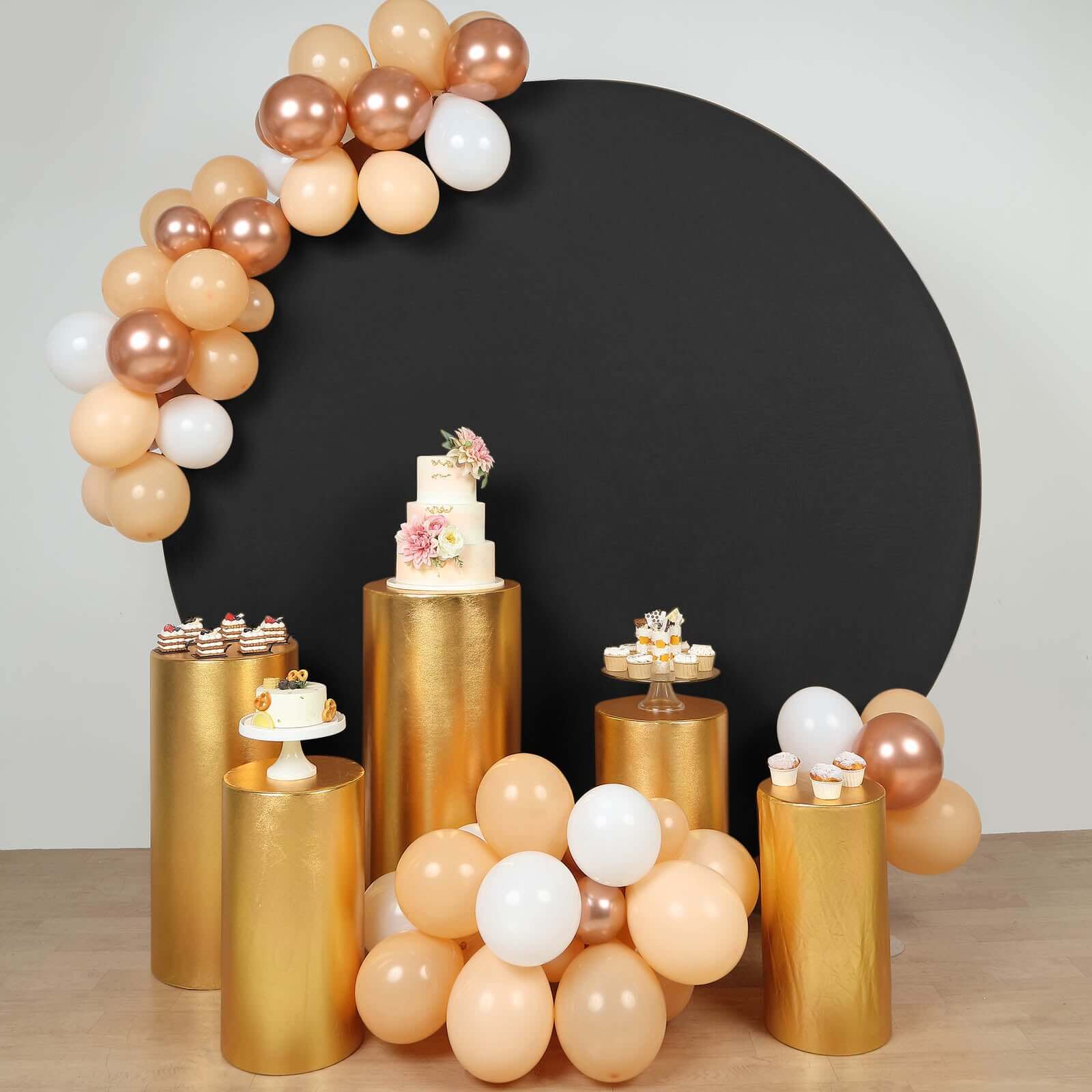 Special Offer! Set of 5 Shiny Metallic Gold Spandex Cylinder Pedestal Stand Covers - 130 GSM