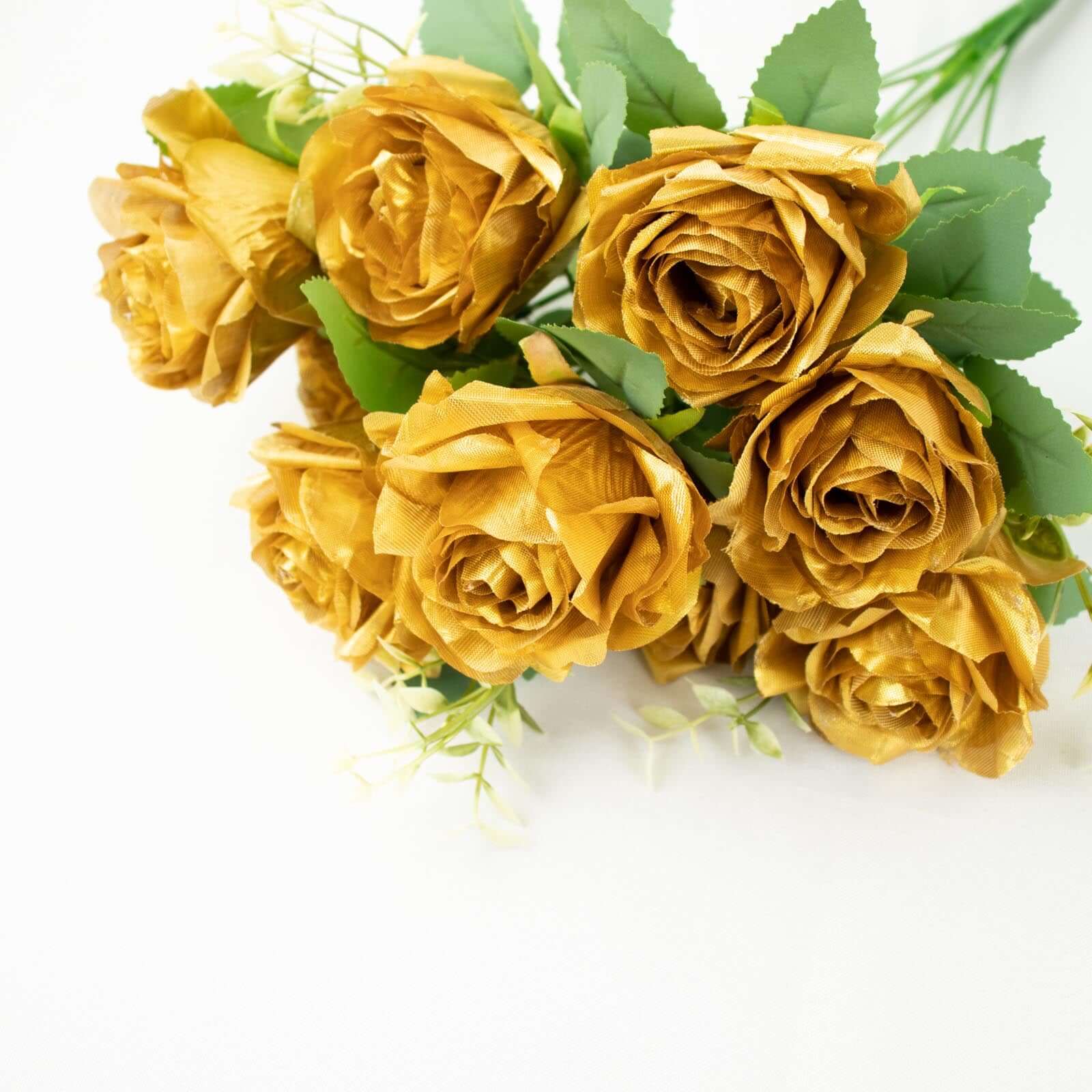 2 Bushes of 18 Realistic Touch Gold Silk Artificial Rose Flower Bouquets with Long Stems