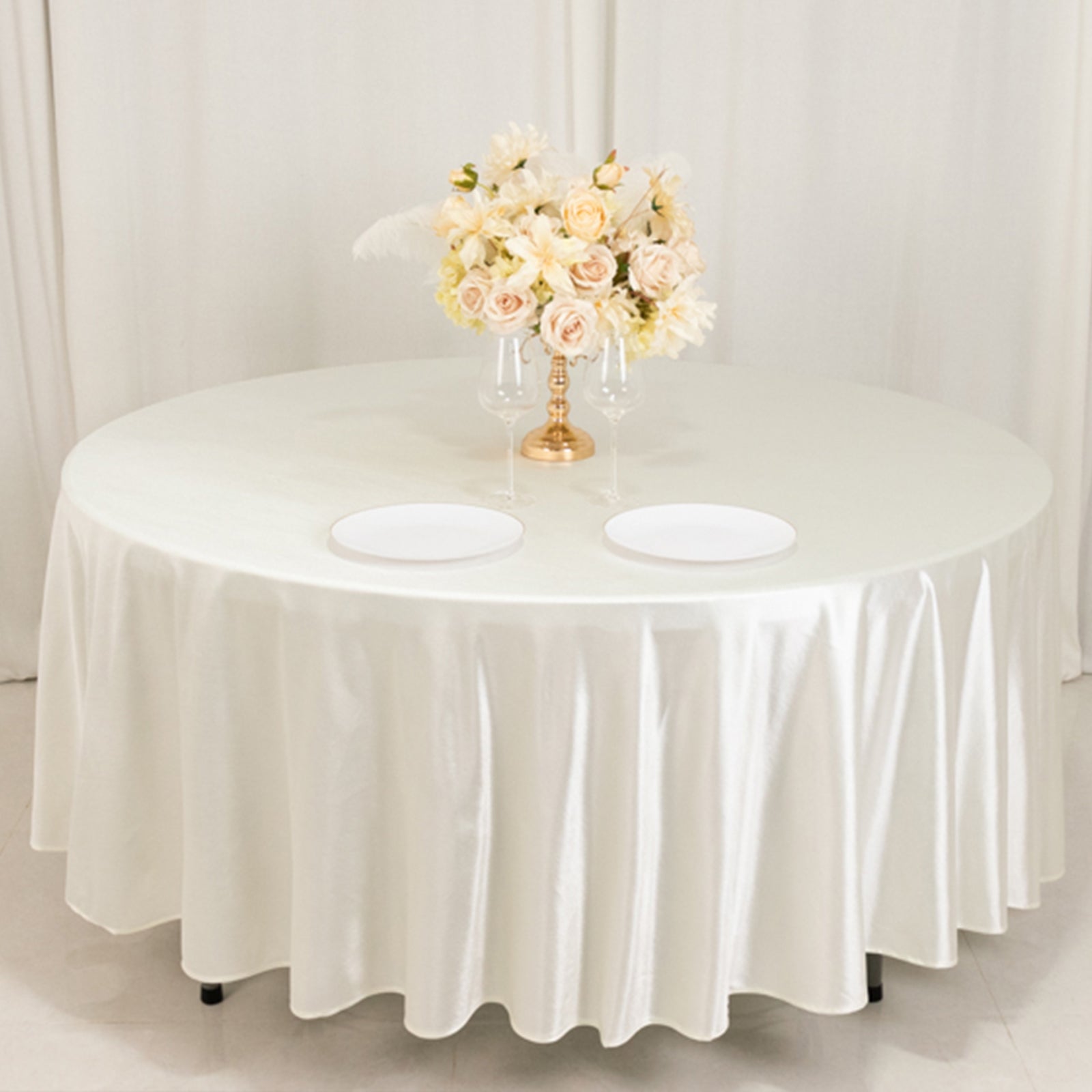 Hot Deal! Premium 108' Round Scuba Tablecloth in Shimmering Pearl White - Wrinkle & Stain Resistant