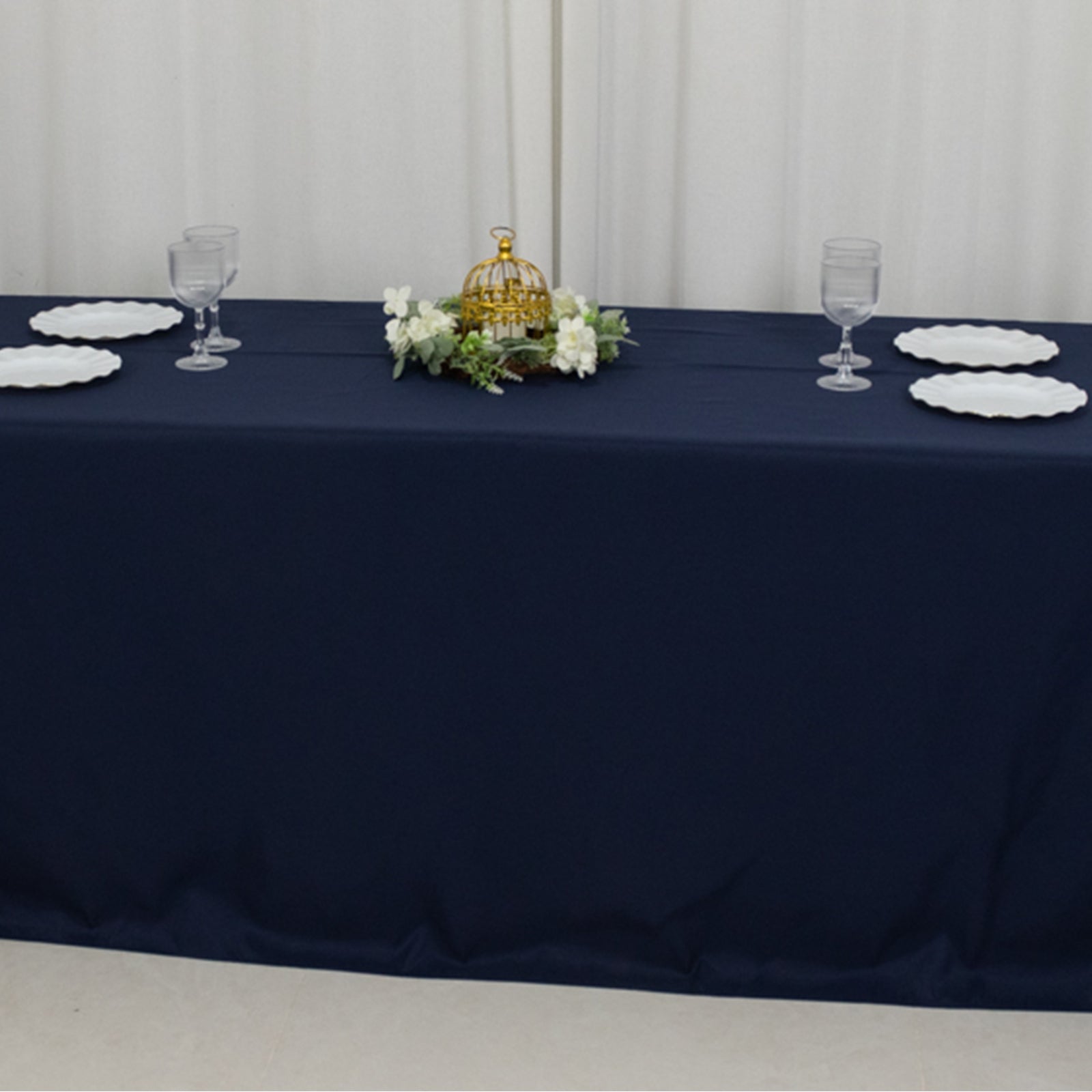 Navy Blue Premium Polyester Fire Retardant 90x156 Rectangular Tablecloth - Ideal for Events