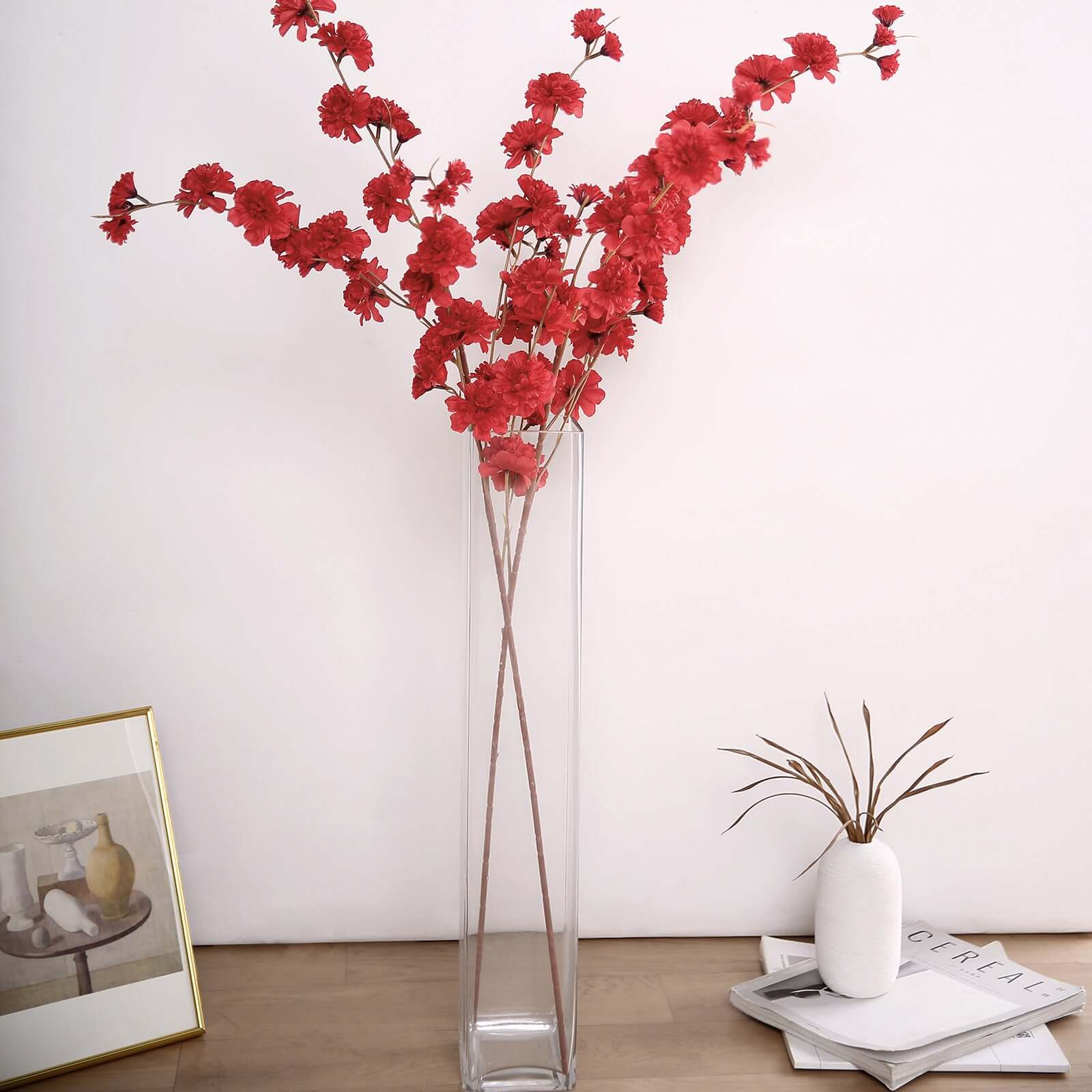 42-Inch Tall Red Artificial Silk Carnation Flower Stems - Set of 2 Branches