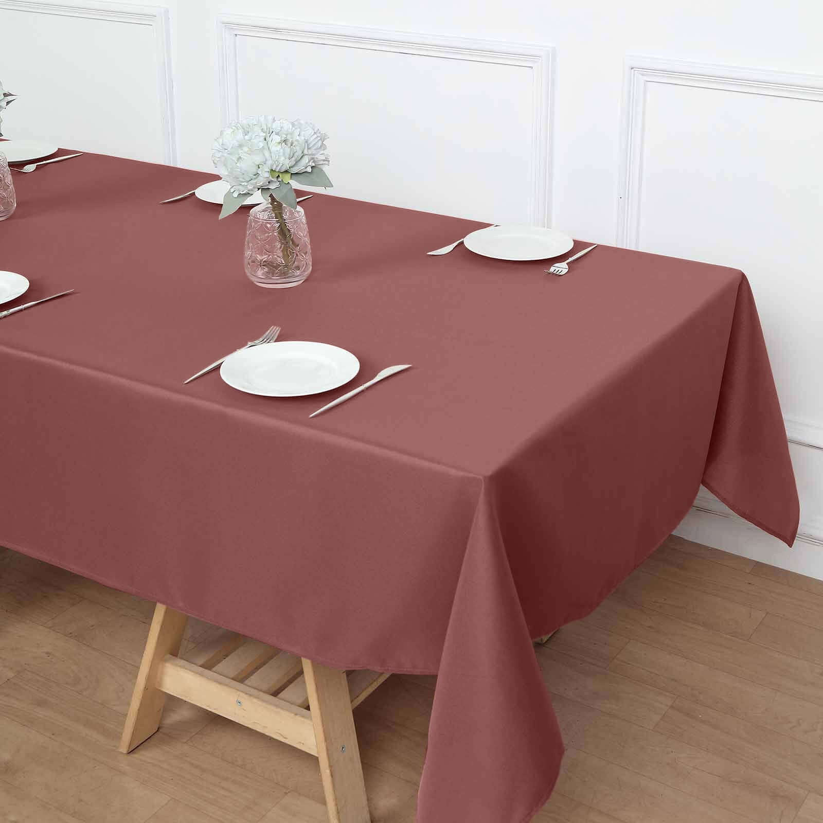 Stylish & Durable 60x102 Polyester Cinnamon Rose Rectangle Tablecloth