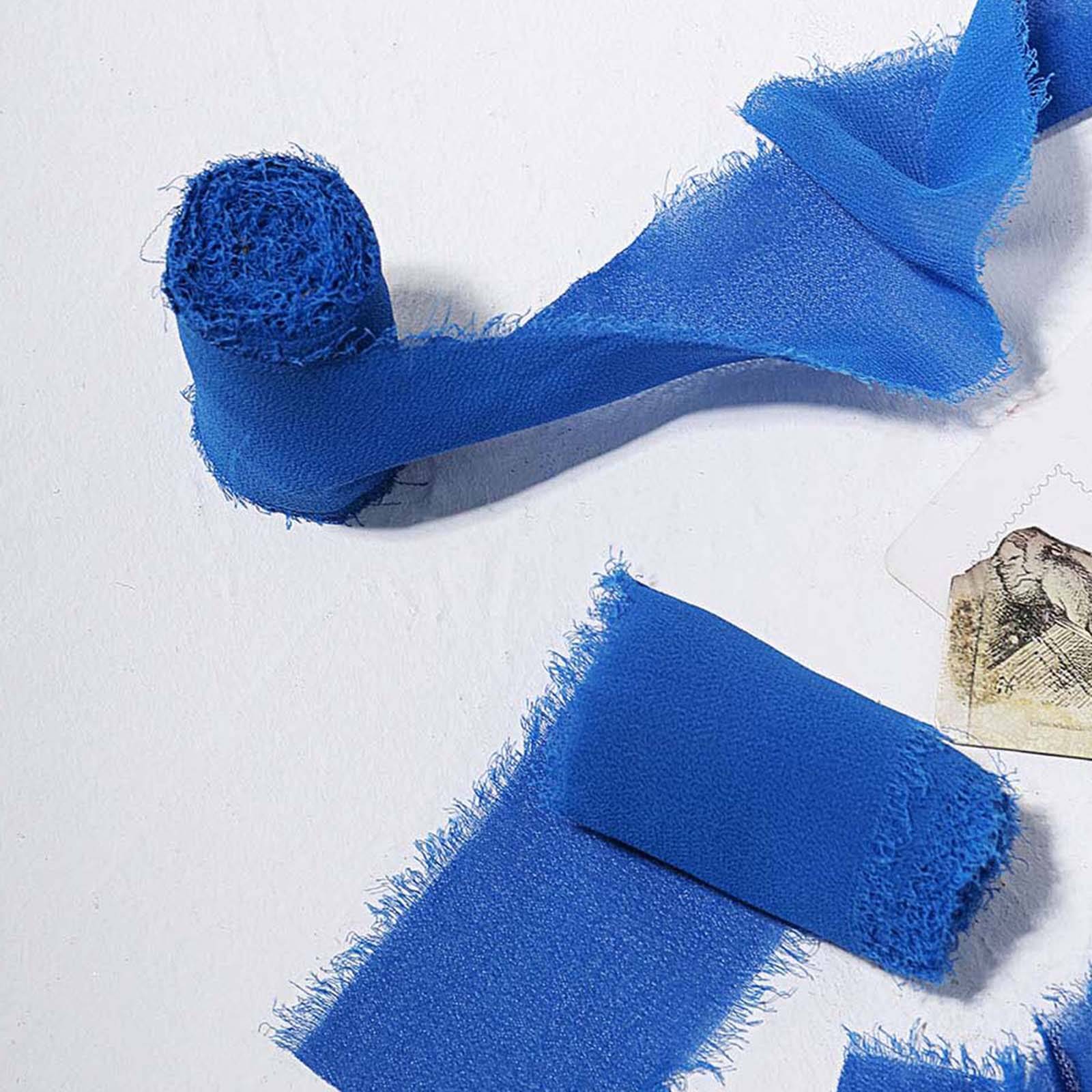 Hot Deal! 2-Pack Royal Blue Silk-Like Chiffon Linen Ribbon Rolls for Bouquets, Wedding Gifts