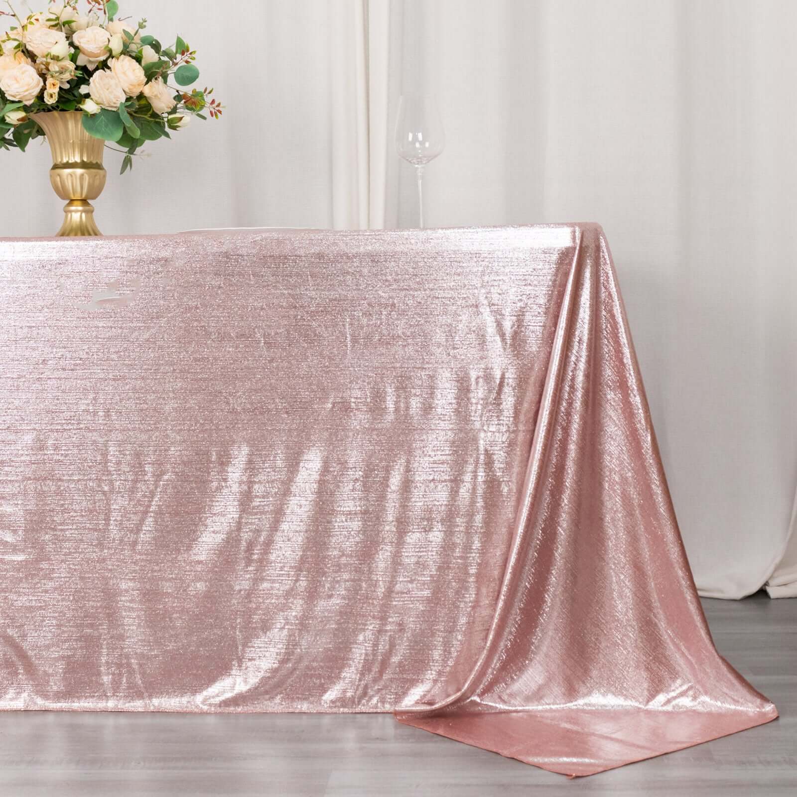 Rose Gold Shimmering Sequin Dots Polyester 90x132 Rectangle Wrinkle-Free Tablecloth