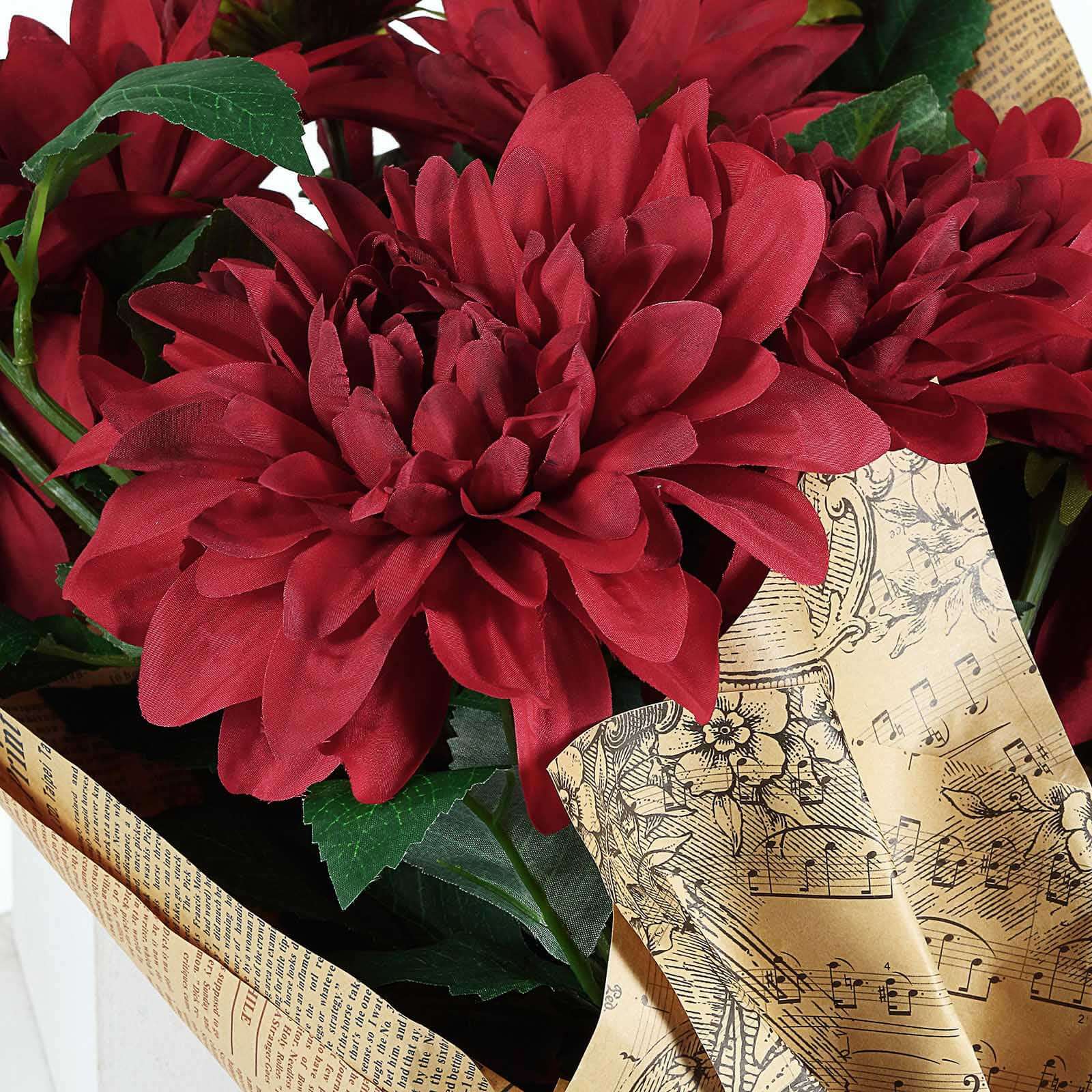 30-Inch Tall Burgundy Artificial Silk Dahlia Flower Stems - Perfect for Stunning Floral Decor
