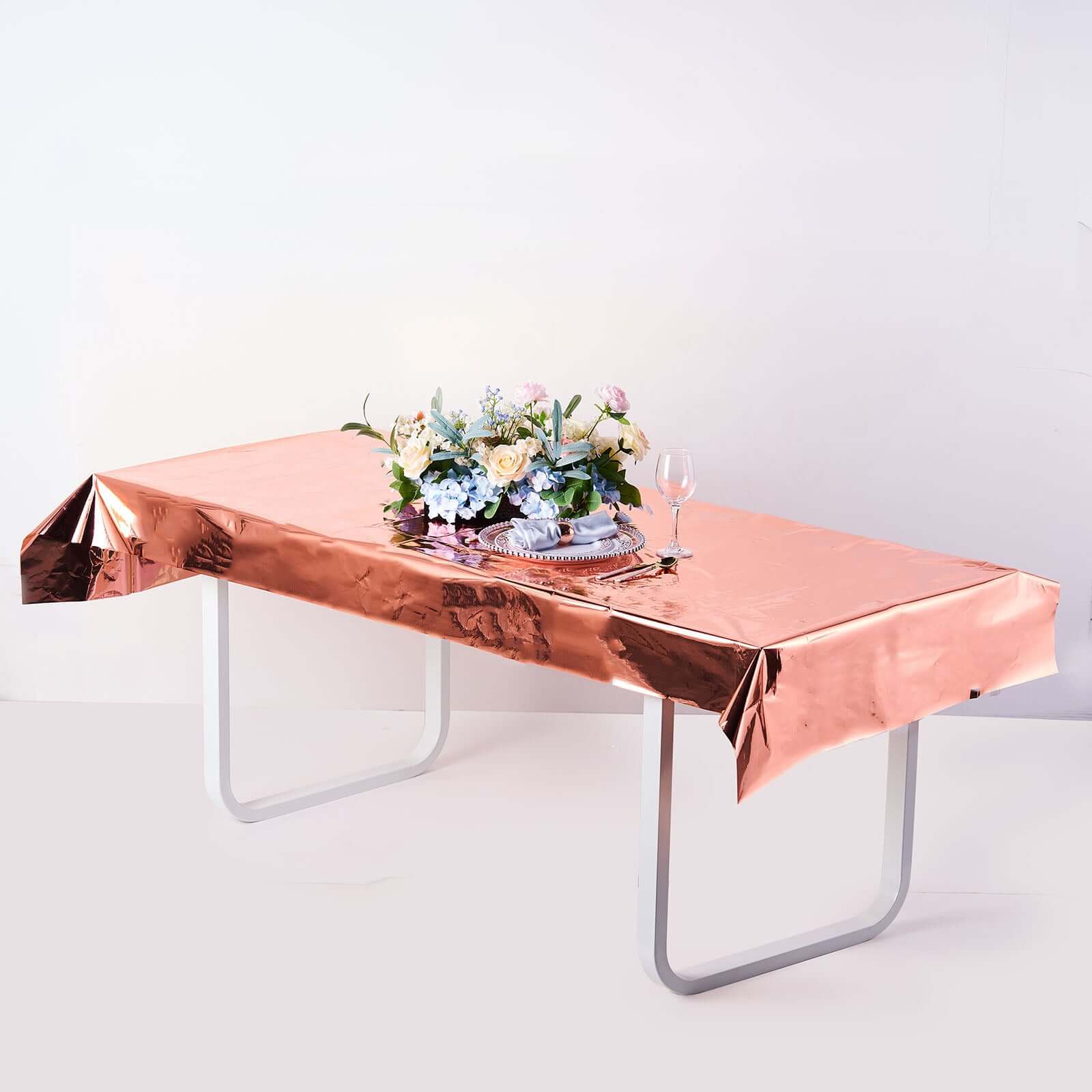 Rose Gold Disposable Metallic Foil Rectangle Tablecloth 40x90 - Ideal for Party Decor