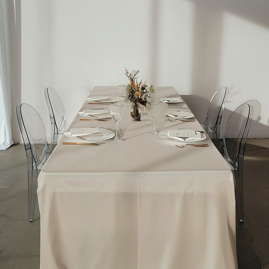 Ivory 8ft Premium Polyester Rectangle Tablecloth - 220GSM, Durable & Fitted