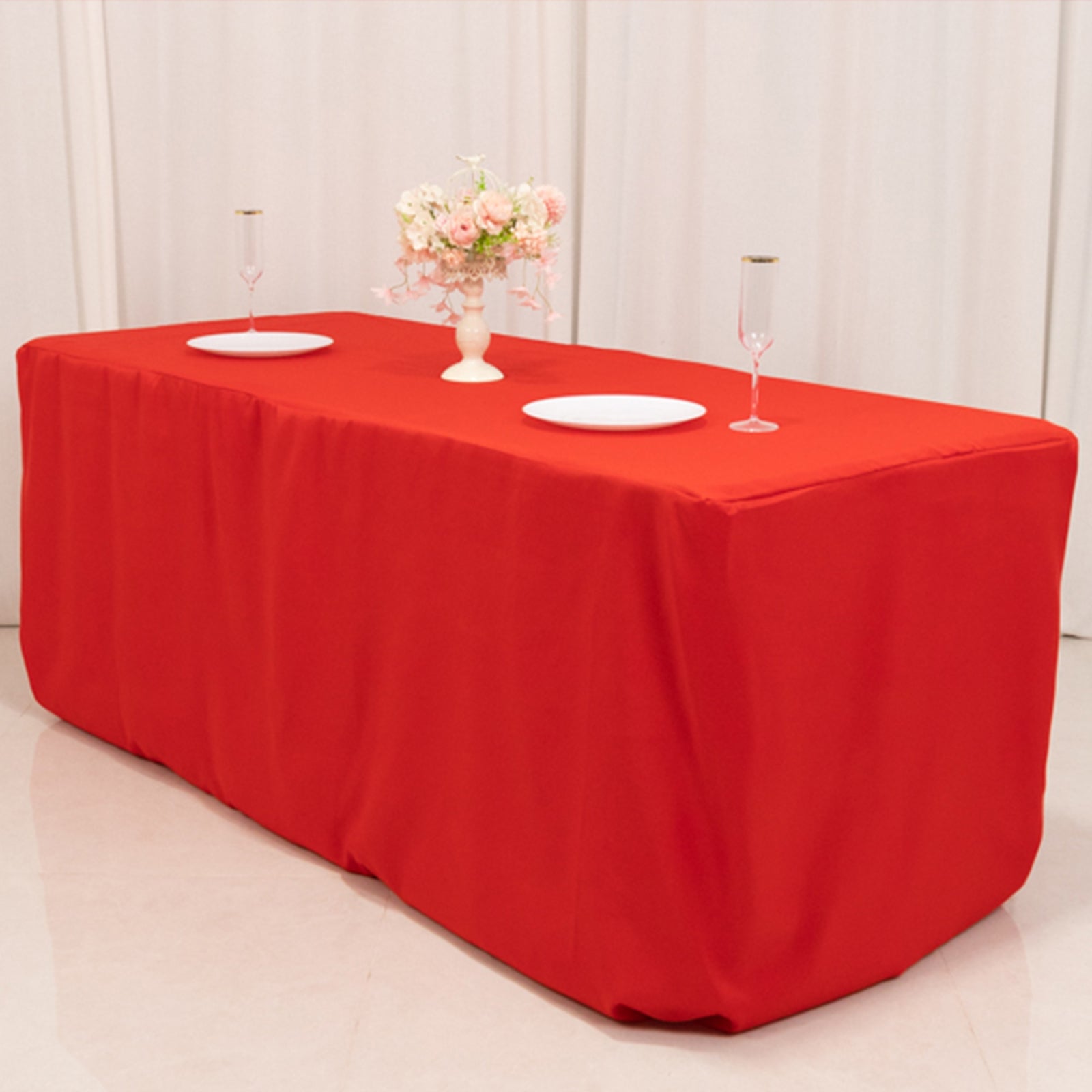 Hot Sale! Durable Red 6ft Rectangle Fitted Tablecloth Made of 220GSM Premium Polyester