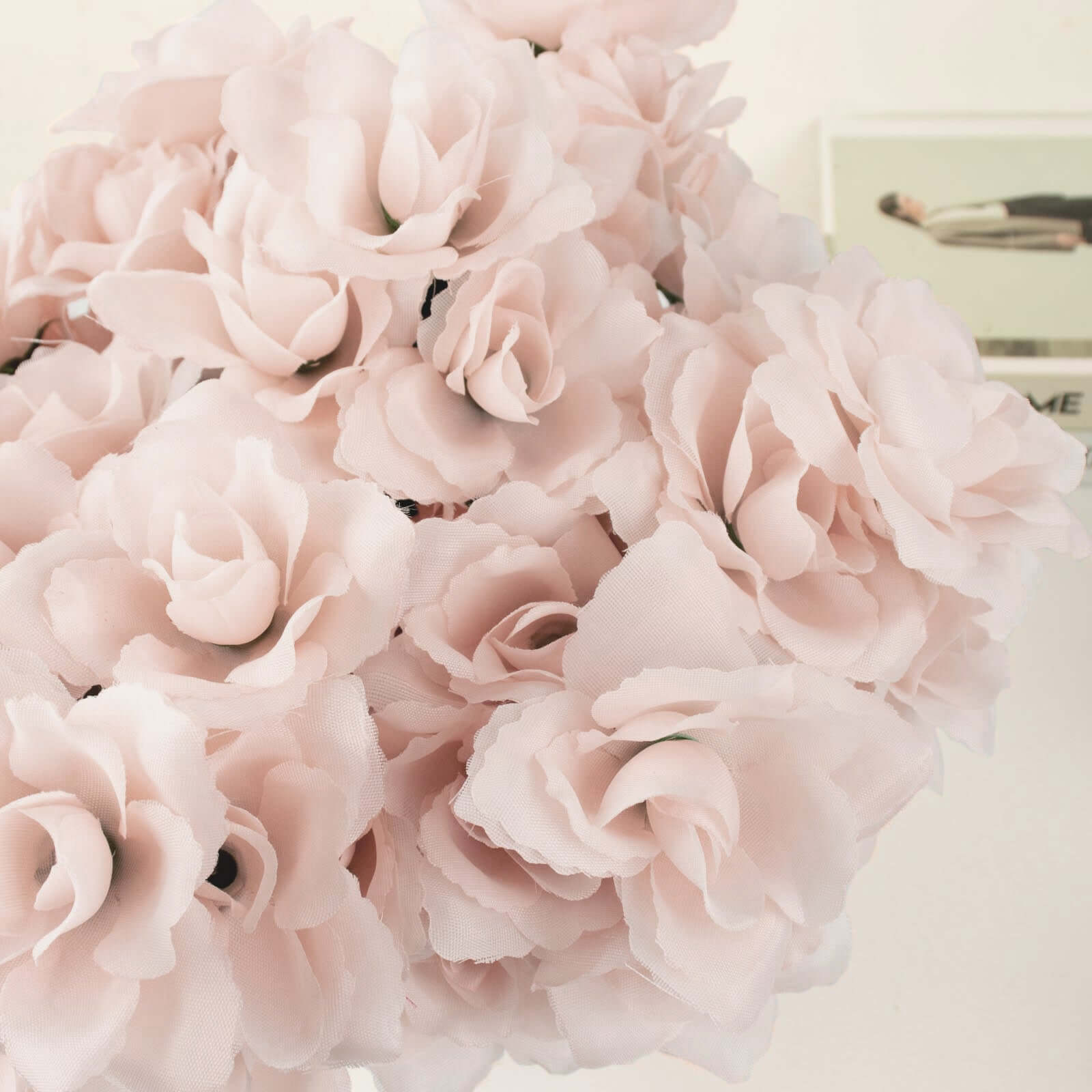 12 Bushes of Premium Blush Artificial Silk Rose Flowers, 84 Roses in Total