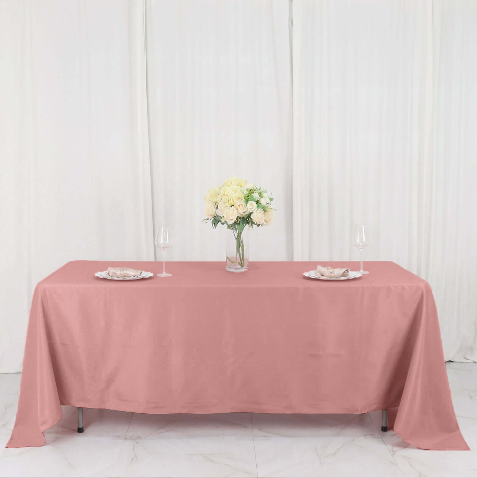 Durable and Stylish 72x120 Polyester Rectangle Tablecloth in Dusty Rose
