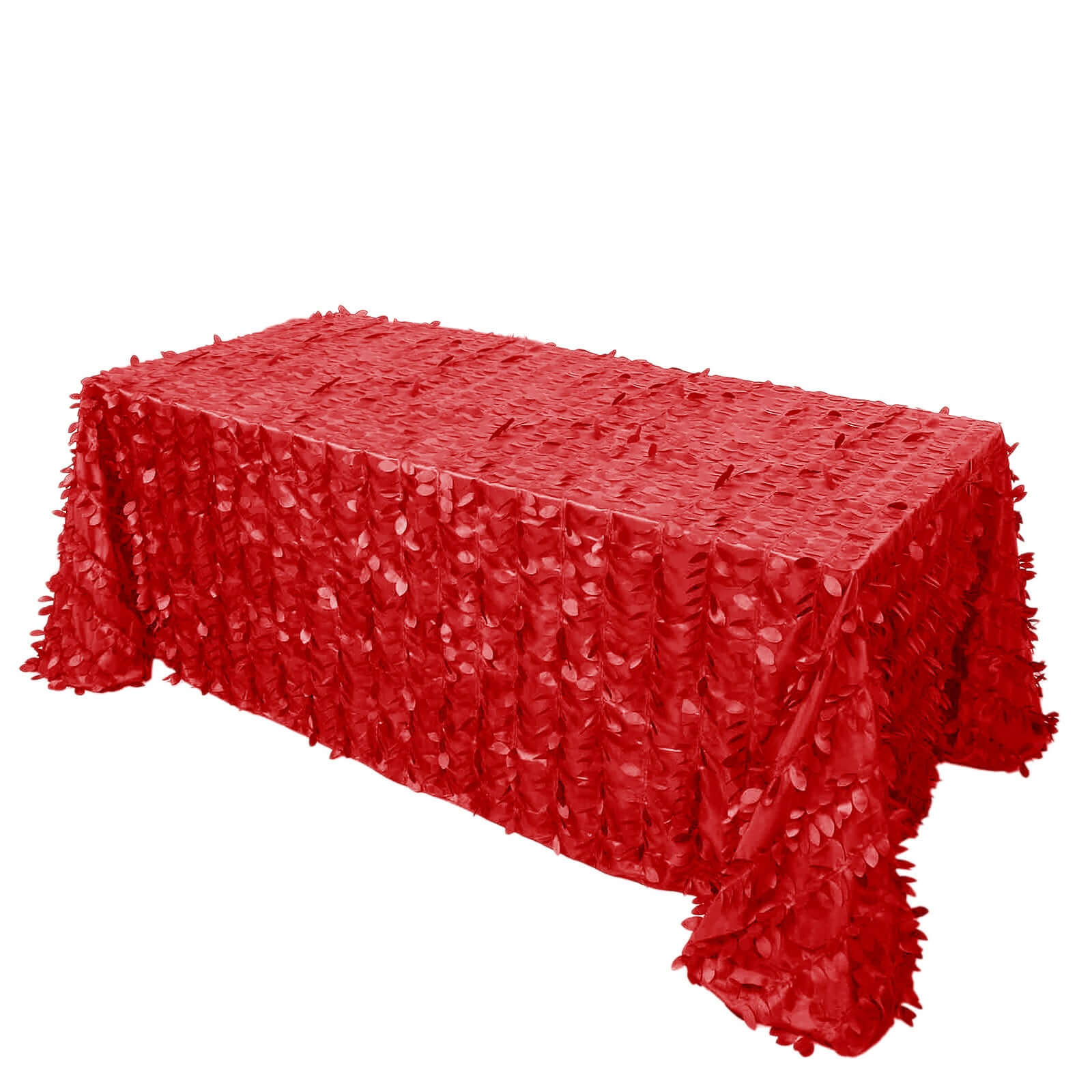 Hot Deal! Red Taffeta Rectangle Tablecloth with 3D Leaf Petal Design, 90x132