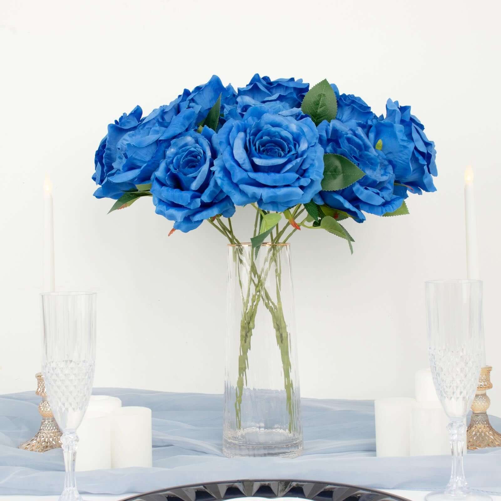 17' Royal Blue Premium Silk Jumbo Rose Flower Bouquet - High - Quality Artificial for Weddings