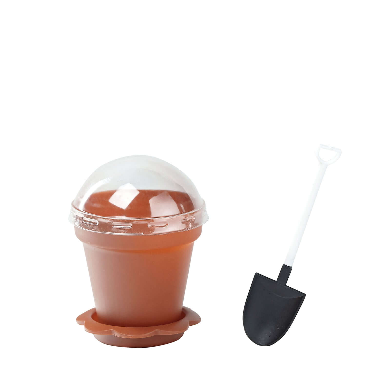 12-Pack Plastic Dessert Cups with Lids and Shovels in Terracotta (Rust) Succulent Planter Design