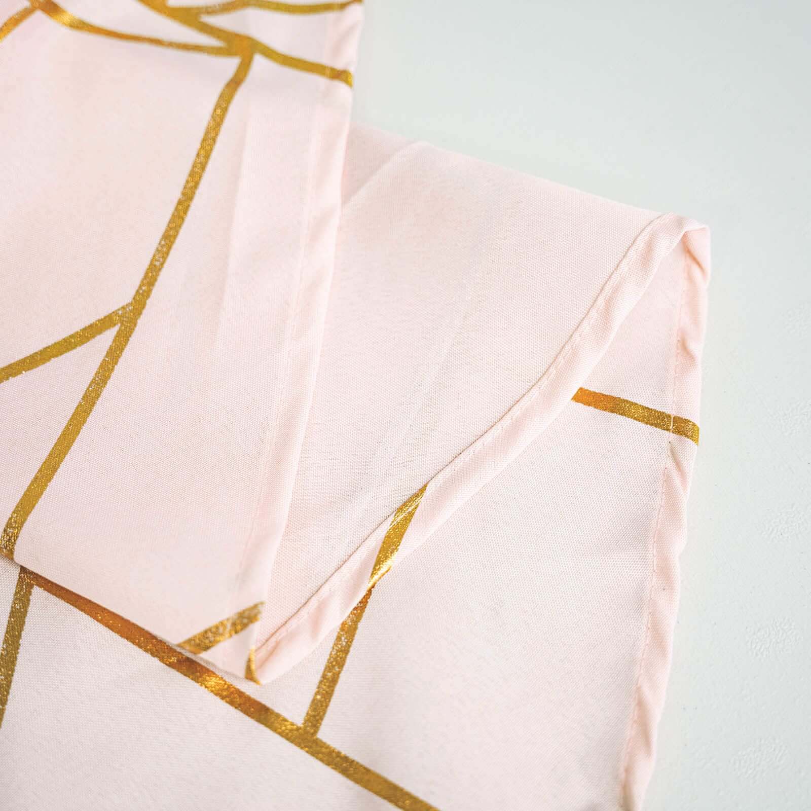 Wrinkle-Resistant & Durable Polyester Tablecloth: Blush with Gold Foil Geometric Pattern (60x102)
