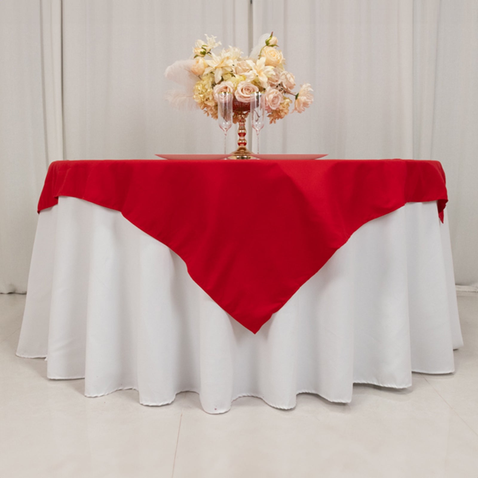 Red 54x54 Wrinkle-Resistant Cotton Blend Square Table Overlay - Ideal for Events