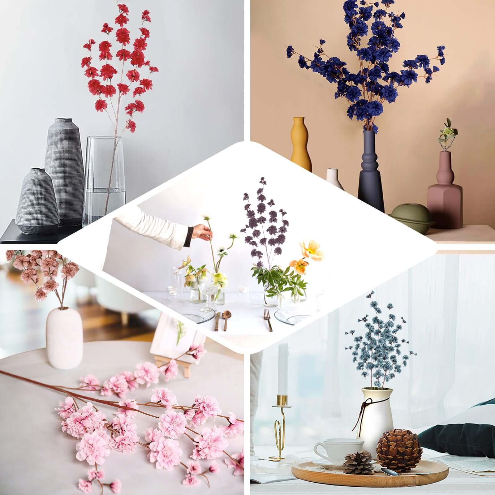 42-Inch Tall Red Artificial Silk Carnation Flower Stems - Set of 2 Branches