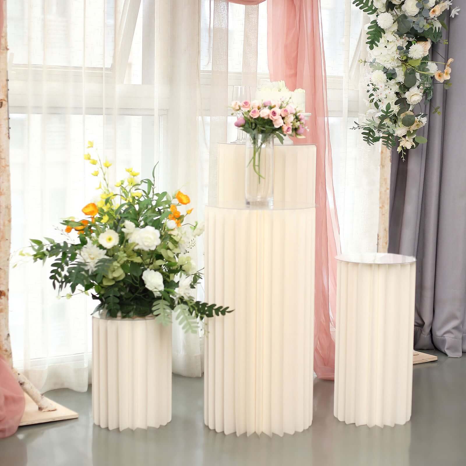 Get Your 40-Inch Ivory Cylinder Display Column Stand with PVC Top Plate for Events