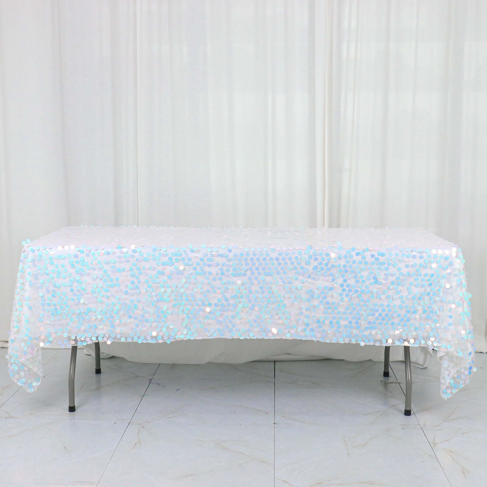 Big Payette Modern Gathering Design - Iridescent Blue Sequin Rectangle Tablecloth 60x102
