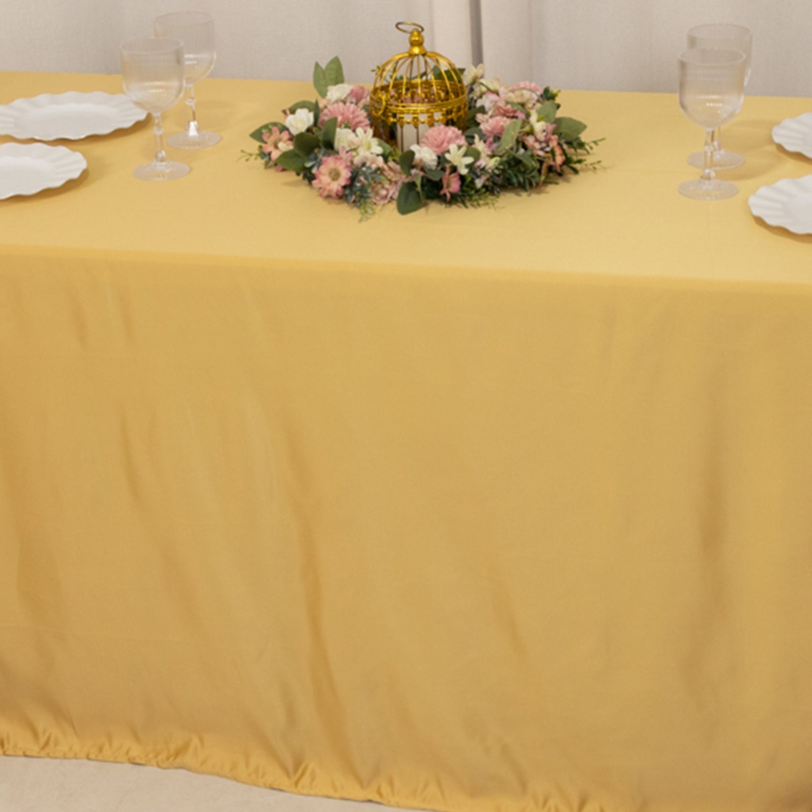 Premium Lamour Satin Champagne Rectangle Tablecloth - Soft, Silk-Like 90x132 Cover