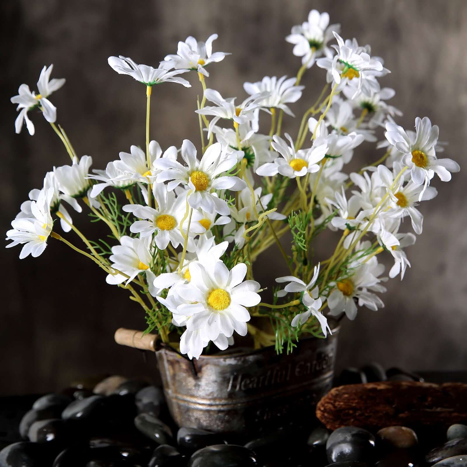 6-Bush White Artificial Silk Daisy Flower Stem Bouquet for Decor