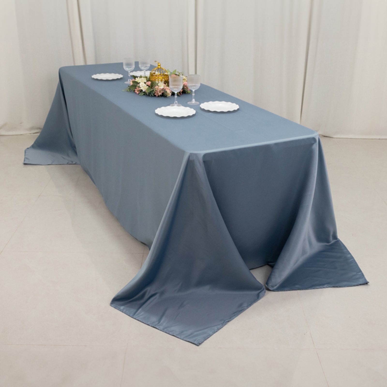 Dusty Blue Lamour Satin Rectangle Tablecloth - 90x156, Luxurious & Soft