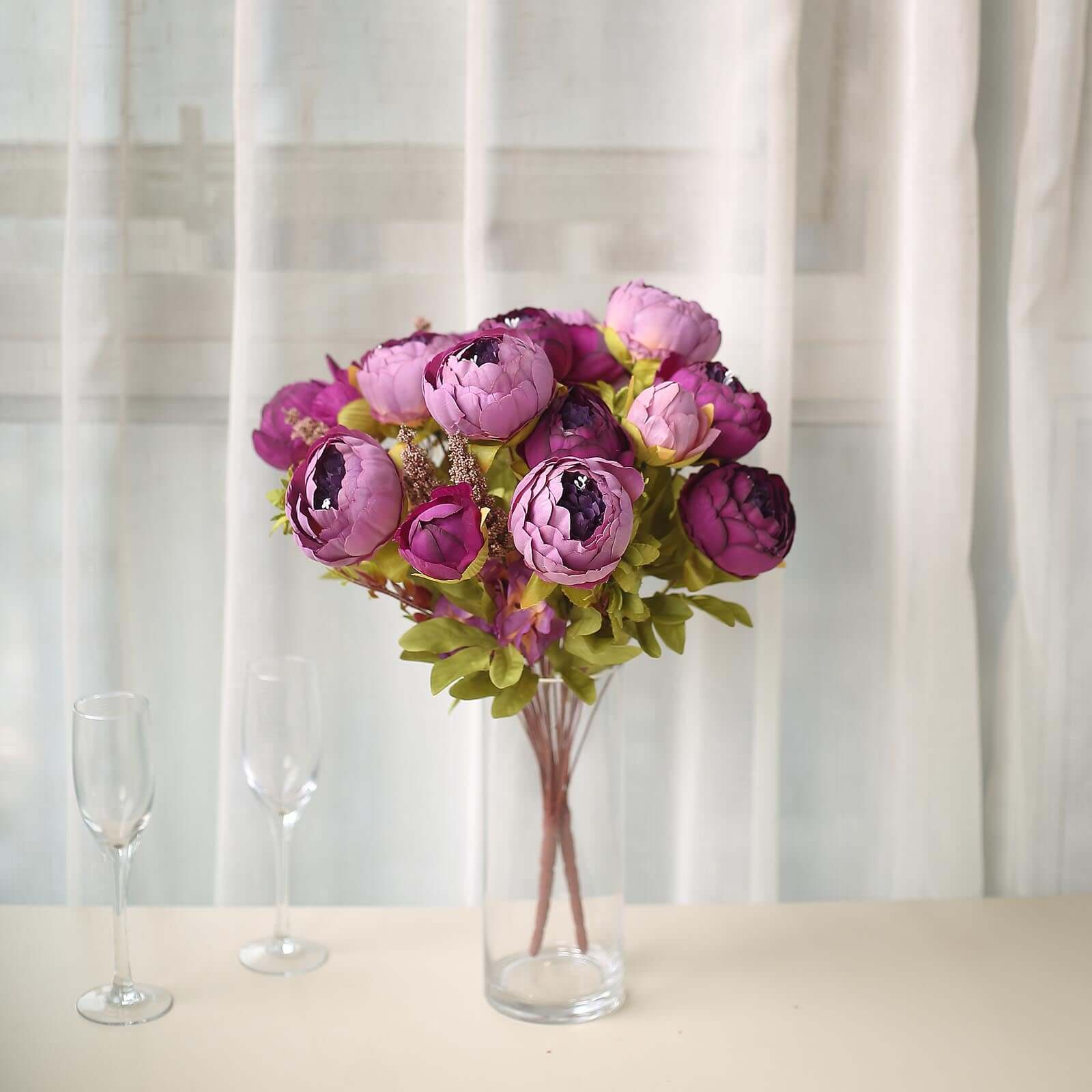 2-Pack 19-Inch Purple Artificial Peony Silk Flower Bouquets for Weddings