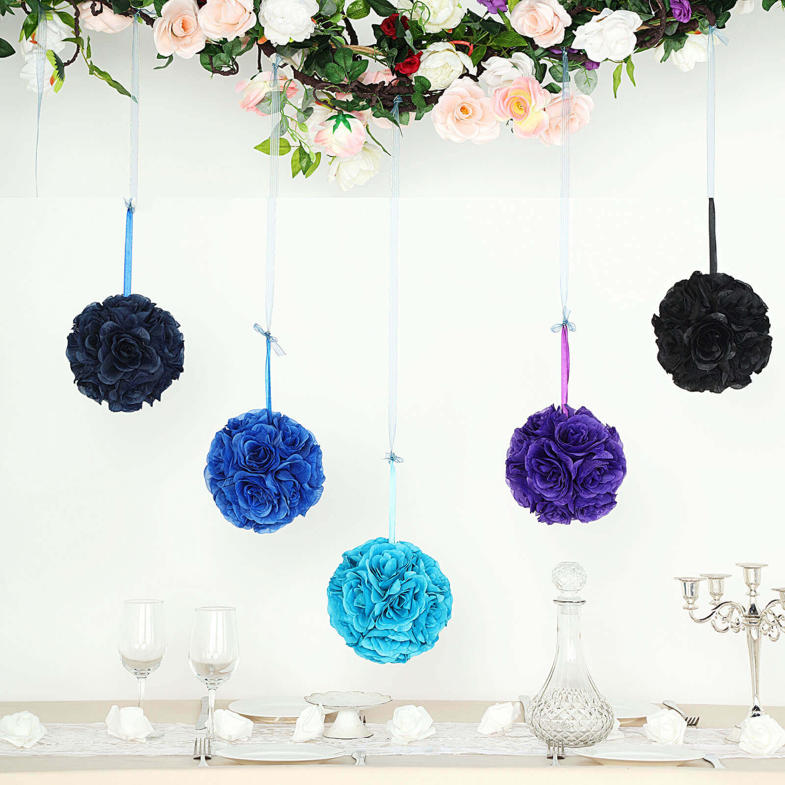 Hot Deal! 2-Pack 7" Navy Blue Artificial Silk Rose Kissing Flower Balls