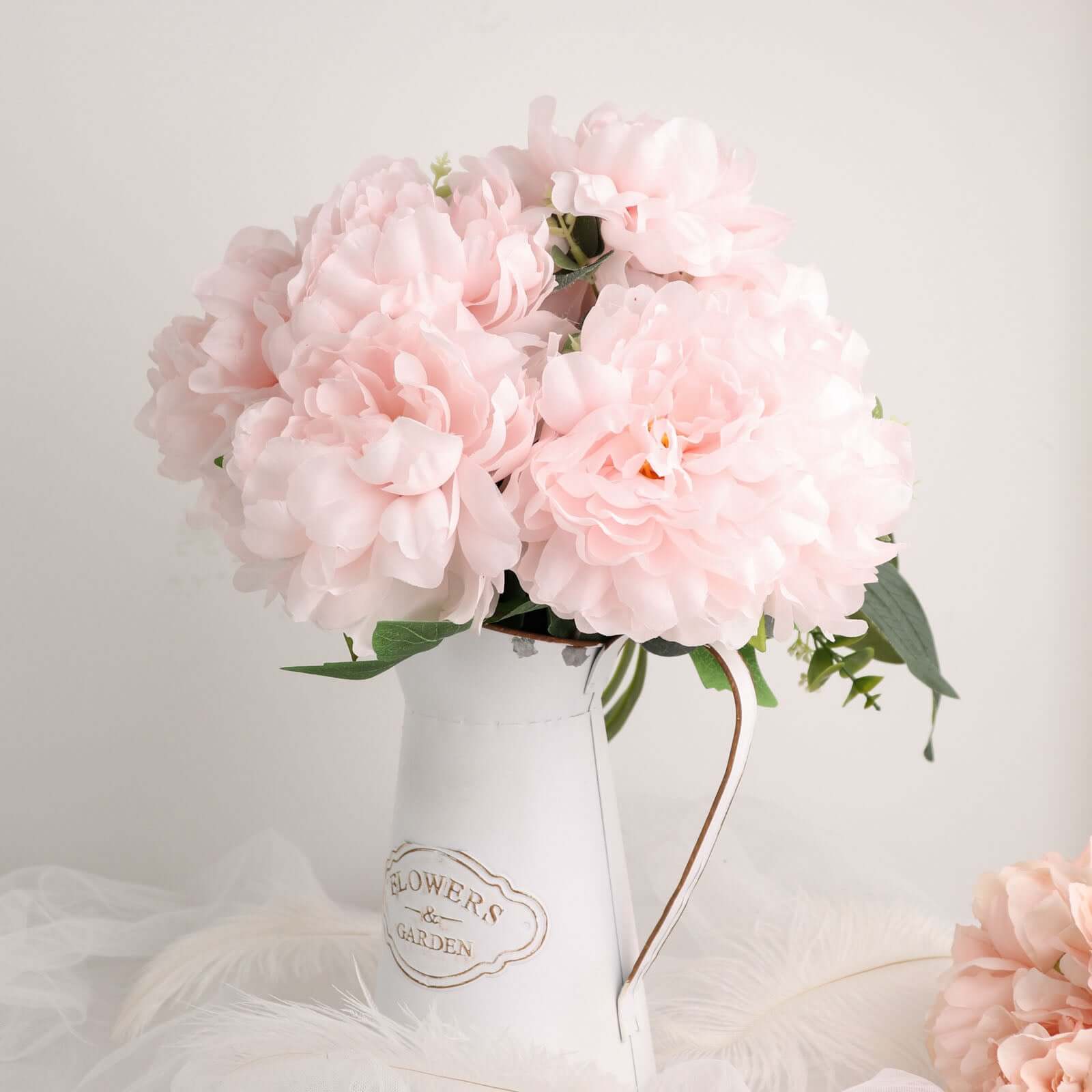 2 Pack of 17-Branch Blush Artificial Silk Peony Flower Bouquets, Realistic Touch
