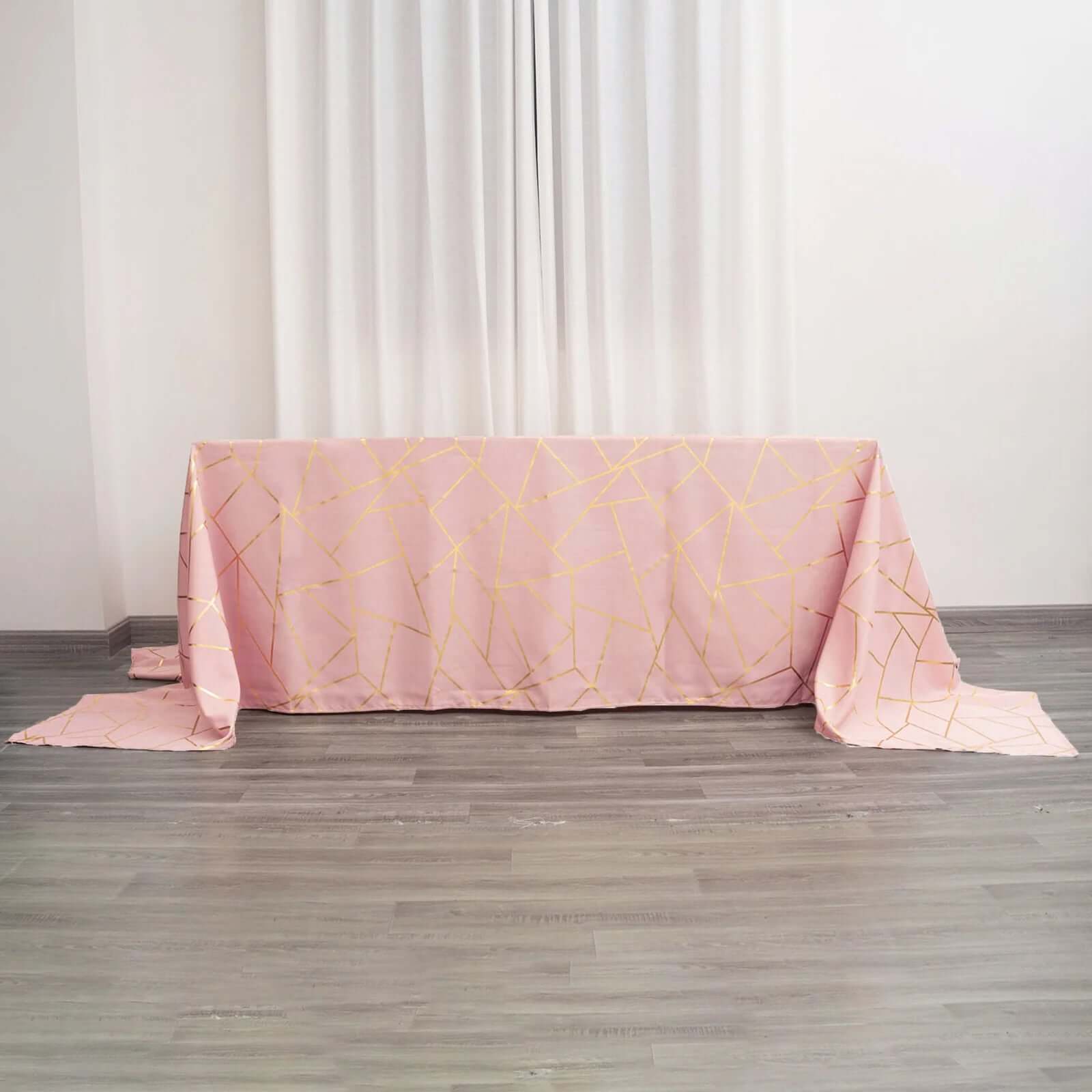Hot! Wrinkle-Resistant Dusty Rose Polyester Tablecloth with Gold Foil Pattern for Events