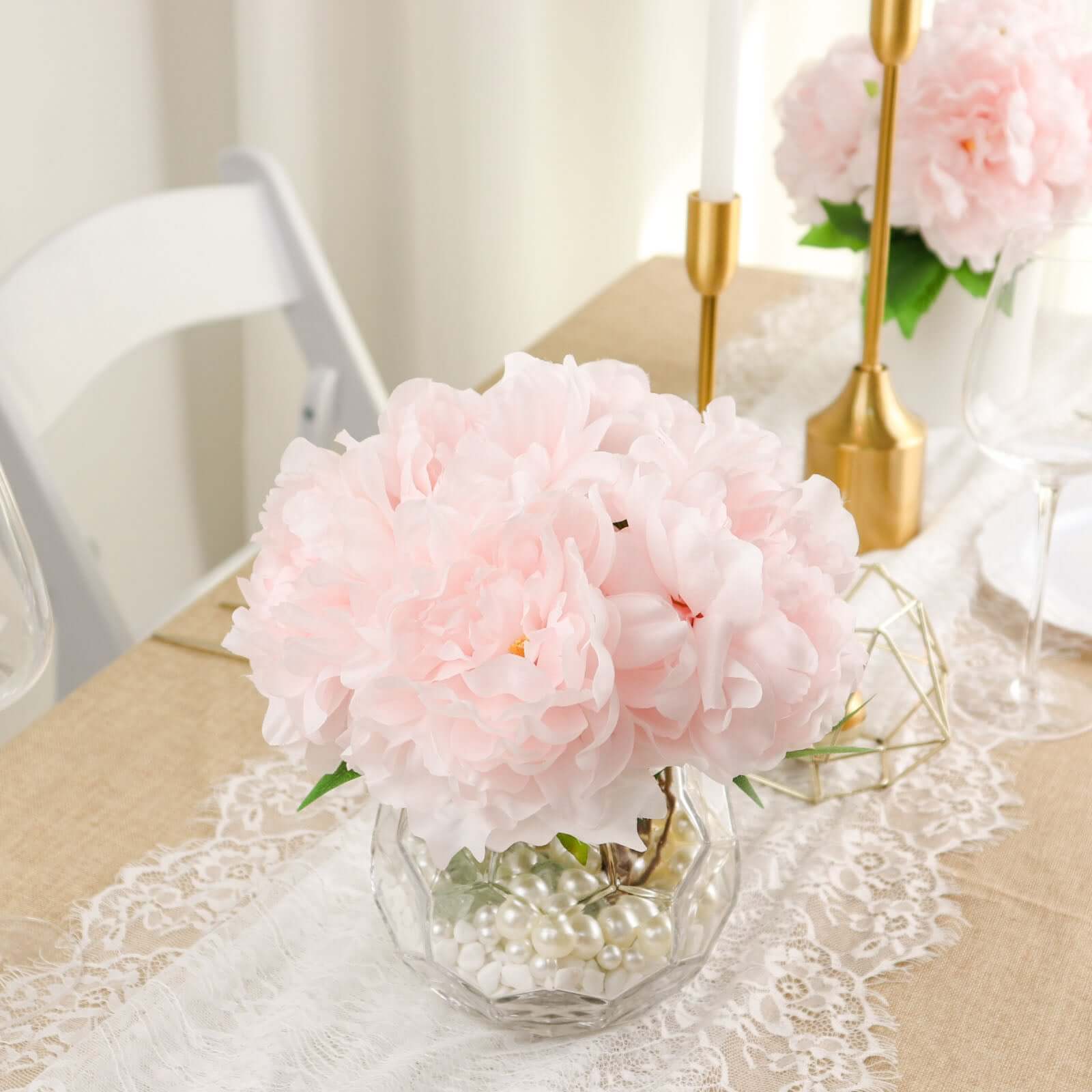 2 Pack of 17-Branch Blush Artificial Silk Peony Flower Bouquets, Realistic Touch