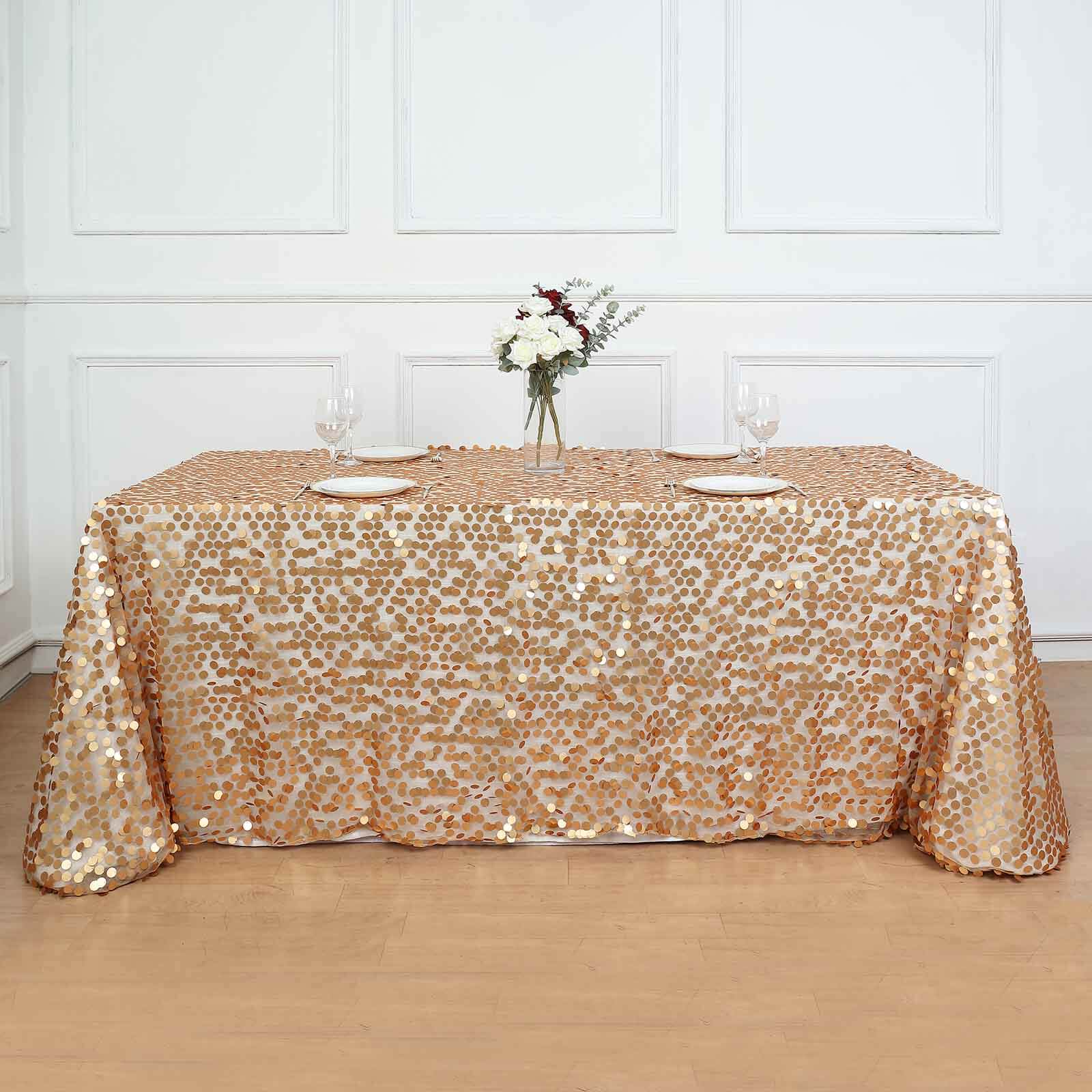 Matte Champagne Sequin Rectangle Tablecloth (90x132) - Ideal for Various Events