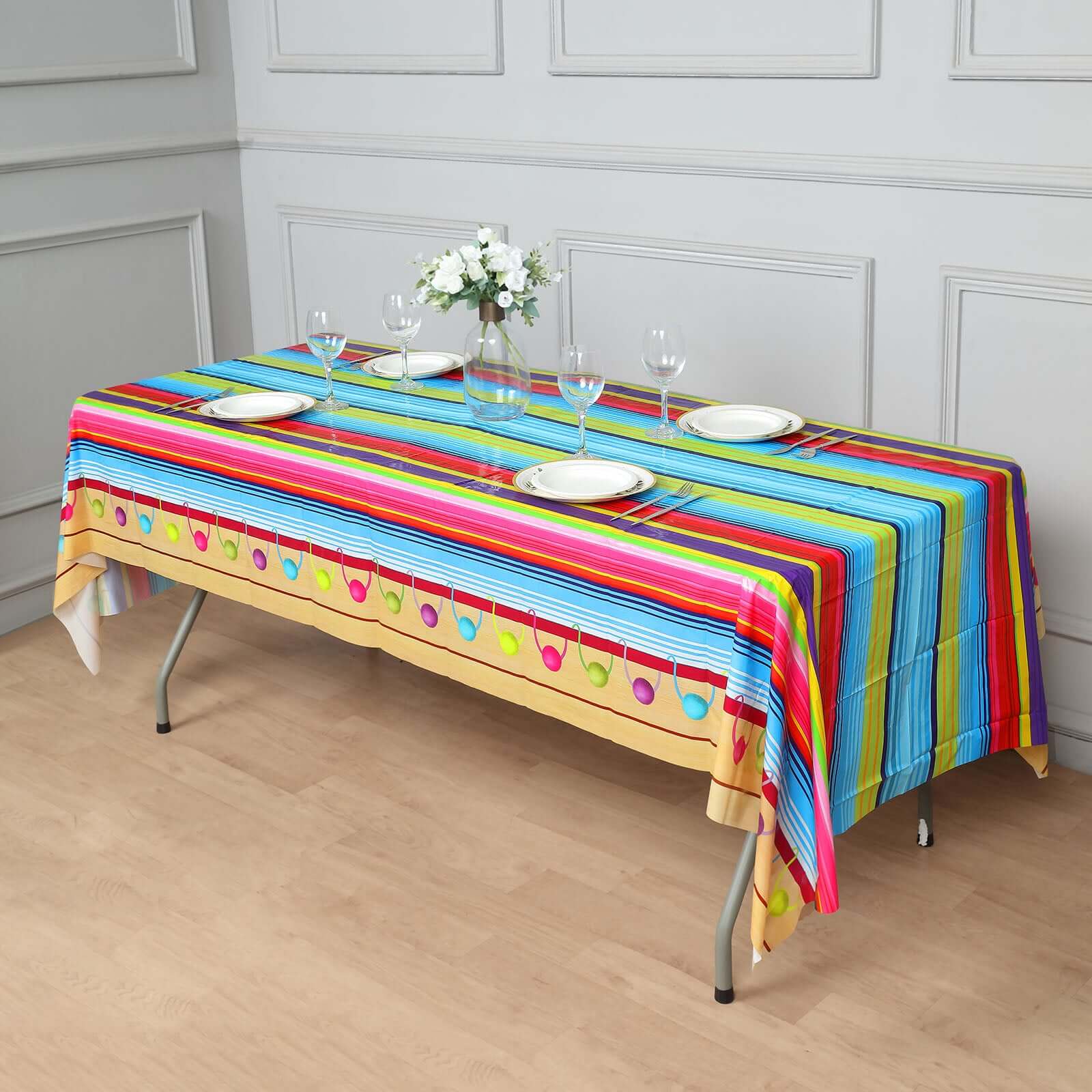 5-Pack Vibrant PVC Disposable Mexican Serape Rectangle Table Covers for Cinco De Mayo 54x108