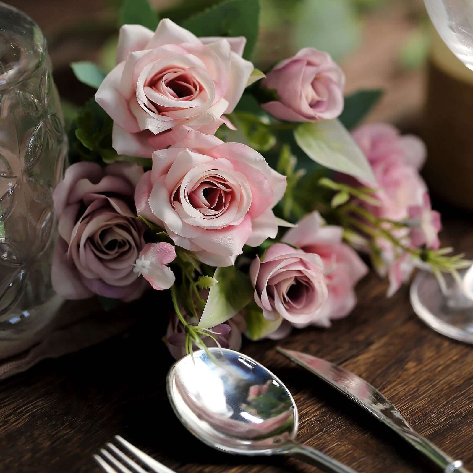 Hot Deal! 4 Bushes 12-Inch Dusty Rose Artificial Silk Rose Flower Bouquet for Weddings and Decor