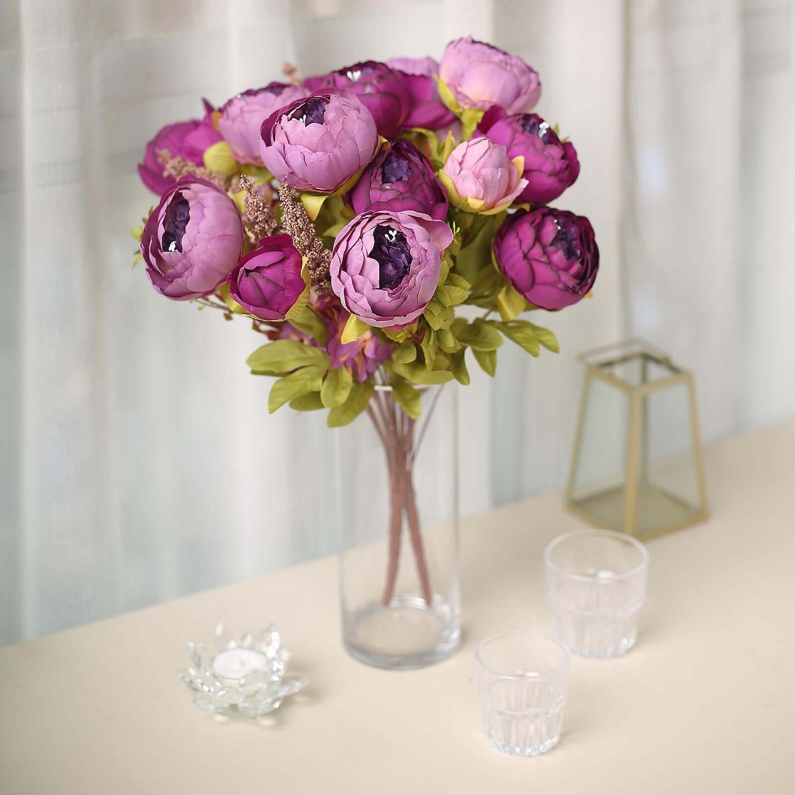 2-Pack 19-Inch Purple Artificial Peony Silk Flower Bouquets for Weddings