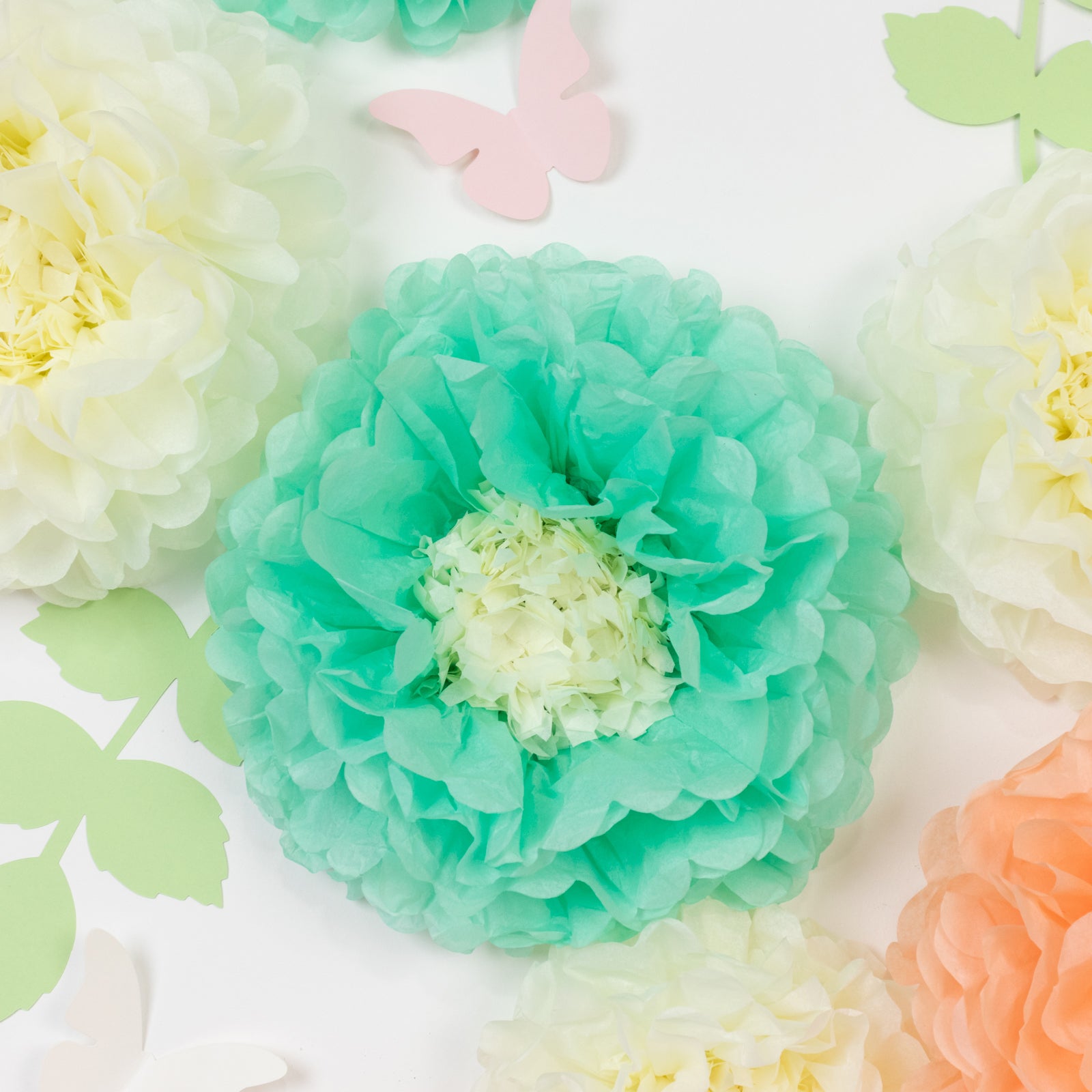 Hot Sale! 21-Piece Tissue Paper Flower Pom Poms Decor Kit in Cream & Peach for Wall Decor