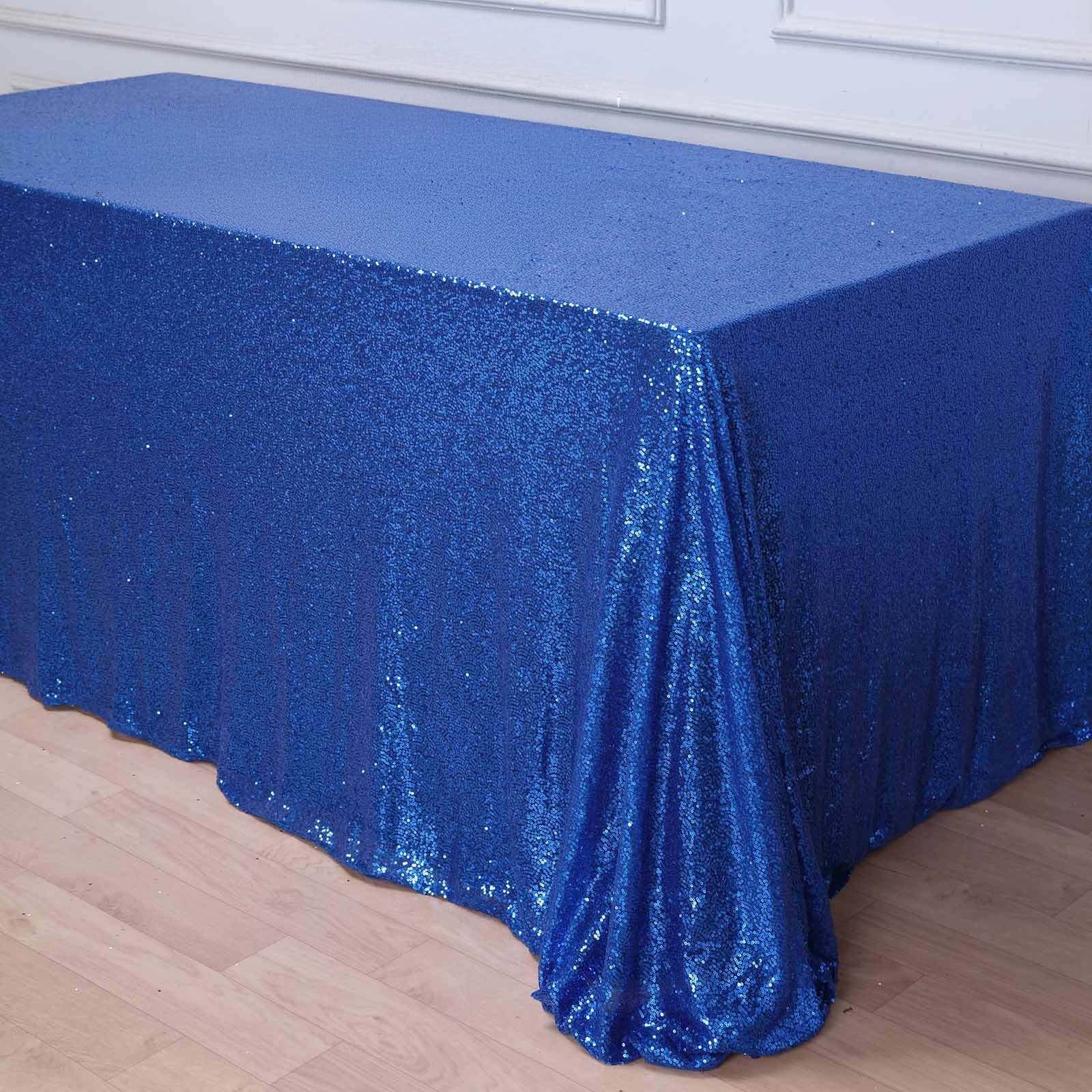 Royal Blue Seamless Sequin Rectangle Tablecloth, 90x156 Inches