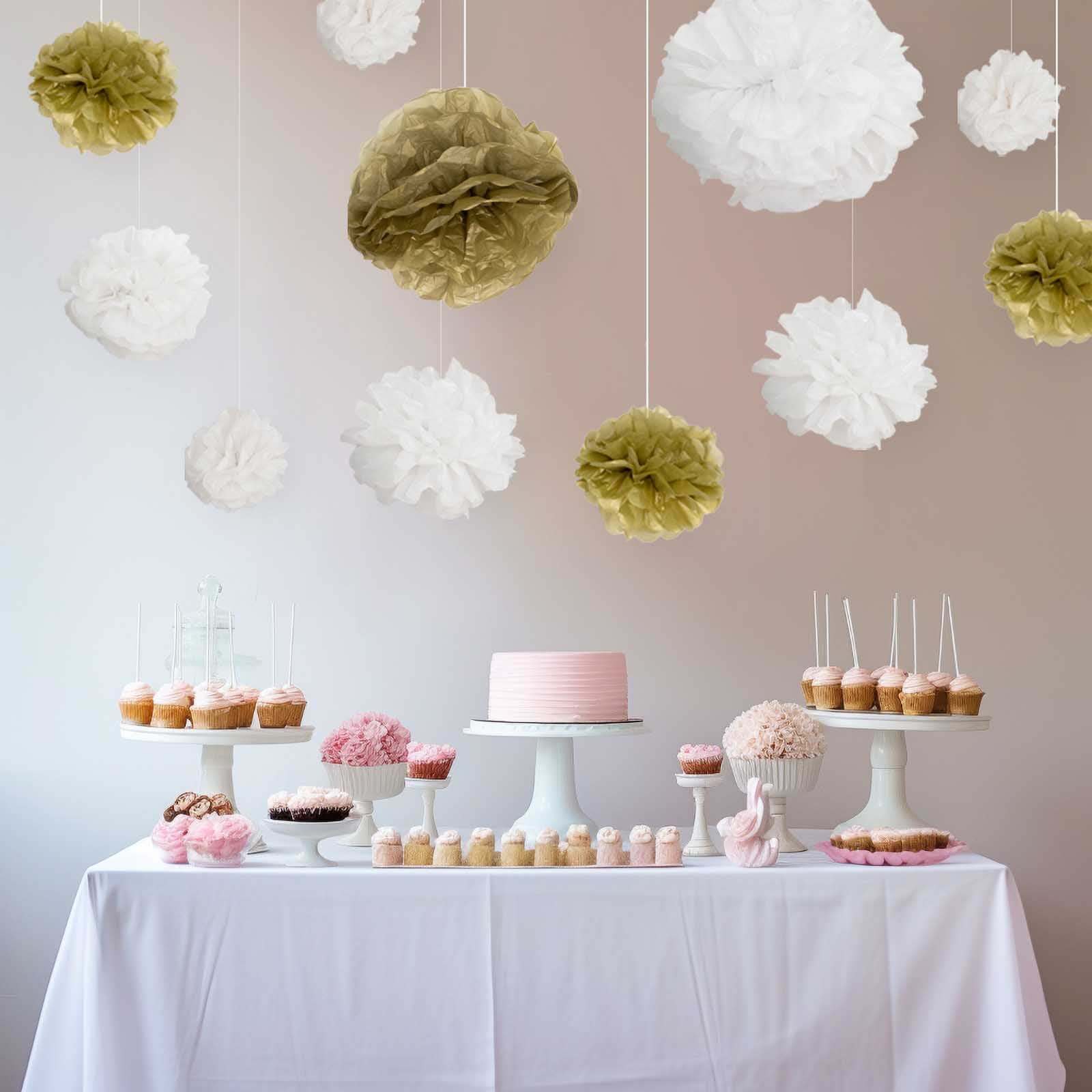 6-Pack 8-Inch White Tissue Paper Pom Pom Flower Balls - Ideal for Party Decor