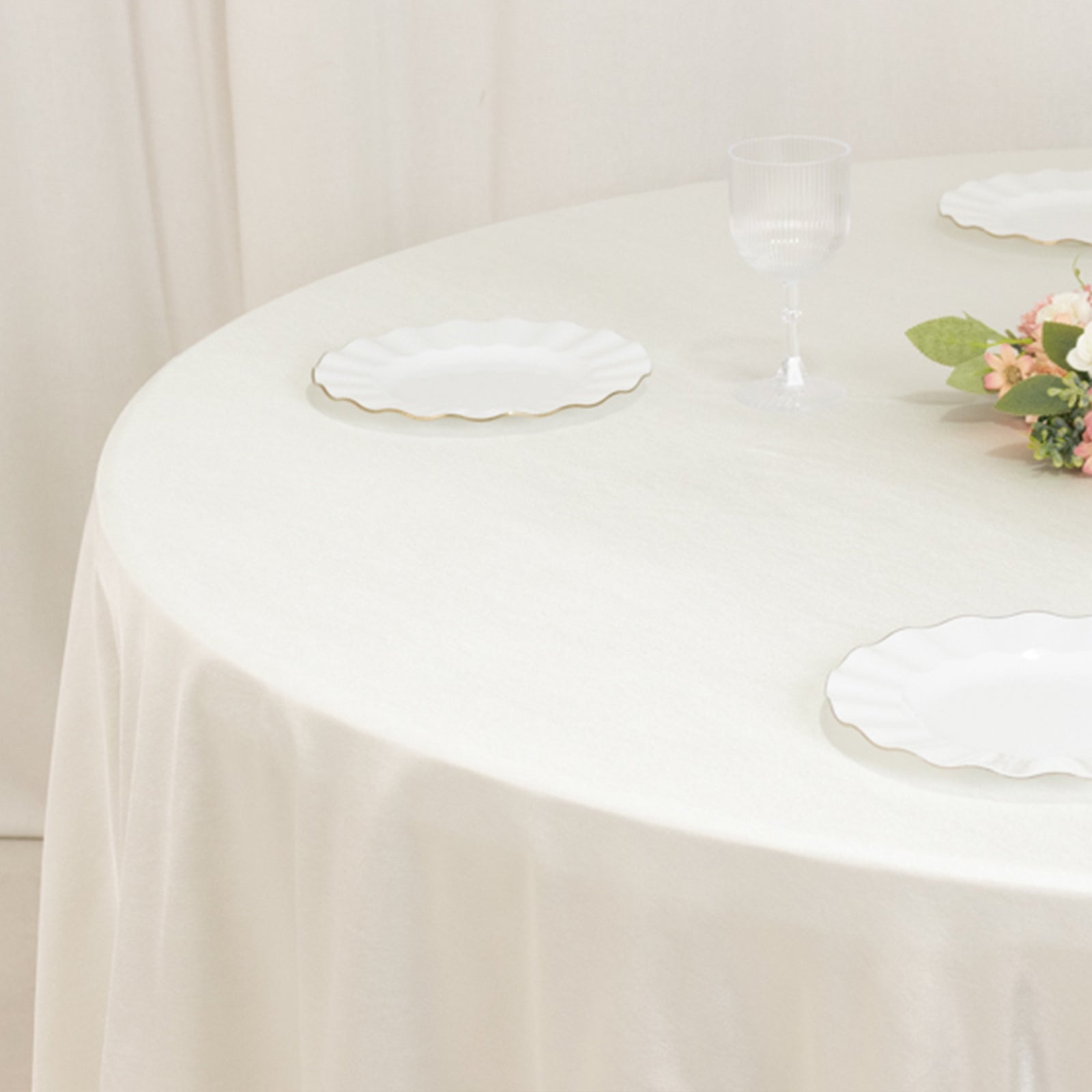 Hot Deal! Premium 108' Round Scuba Tablecloth in Shimmering Pearl White - Wrinkle & Stain Resistant