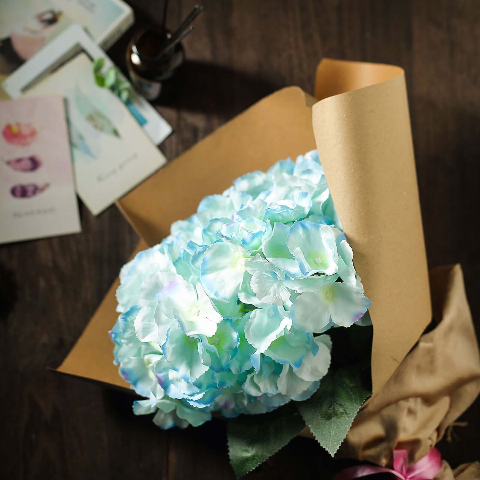 Get 5 Artificial Silk Baby Blue Hydrangea Flower Bouquets for Lifelike Decor