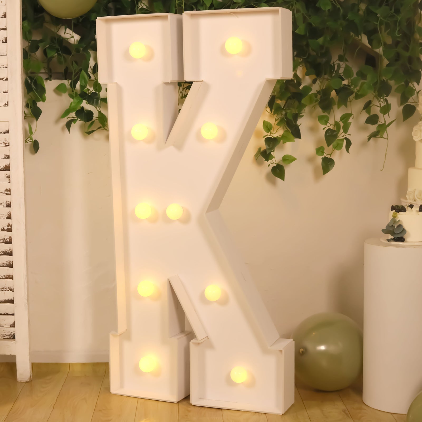 4ft White Giant LED Marquee Letter K with 10 Warm White Battery - Operated LEDs, Glue Gun & Sticks