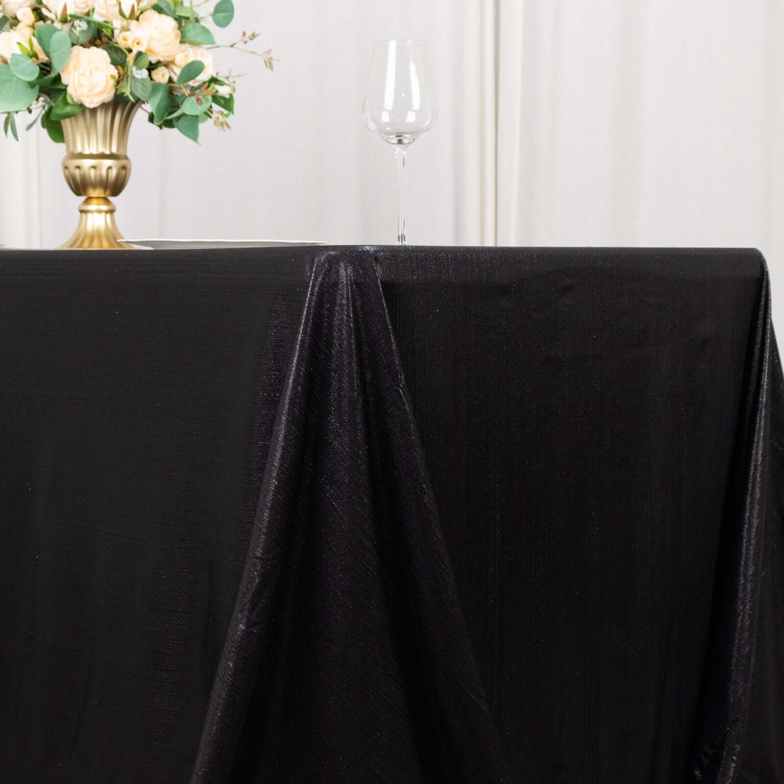 Exclusive Shimmering Black Sequin Dots Polyester 90x132 Rectangle Wrinkle-Free Tablecloth