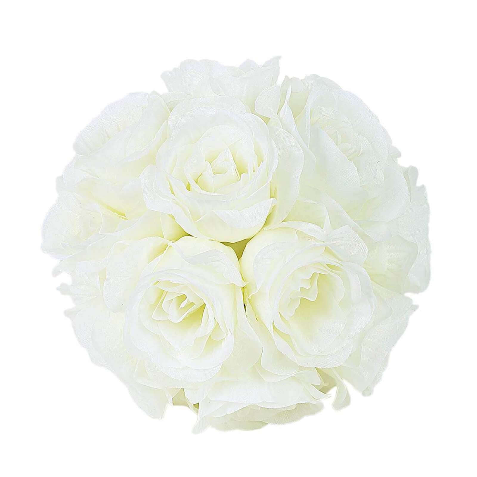 2-Pack Cream Artificial Silk Rose Kissing Balls, 7-Inch Faux Flower Decor