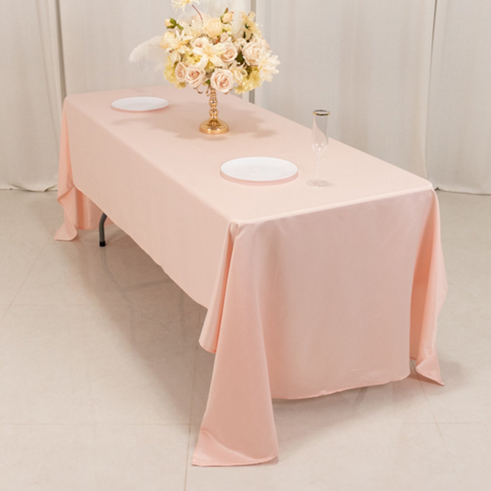Blush Lamour Satin Rectangle Tablecloth - Soft & Durable, Ideal for Events