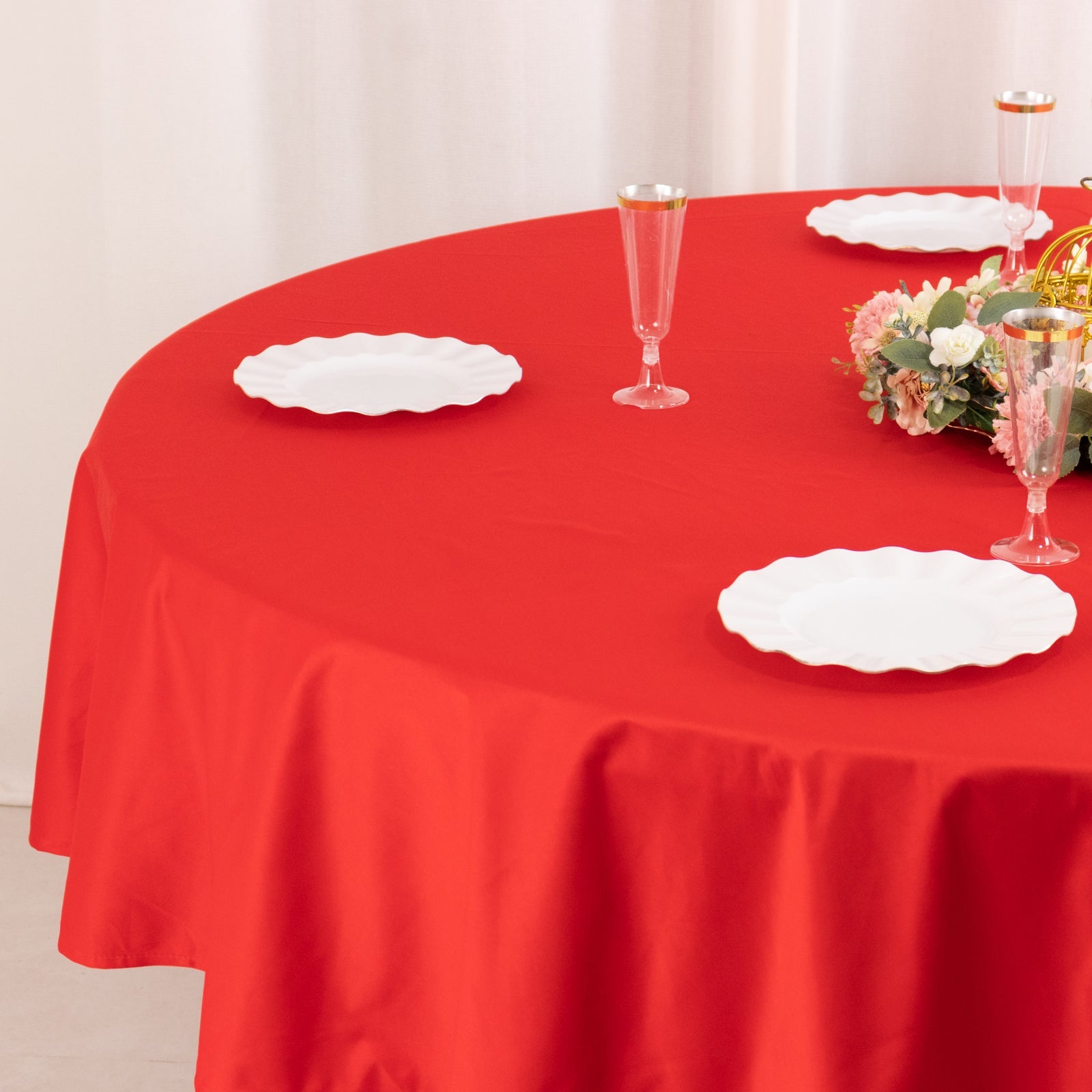 Red Premium 90' Round Scuba Tablecloth - Anti - Wrinkle and Stain - Resistant