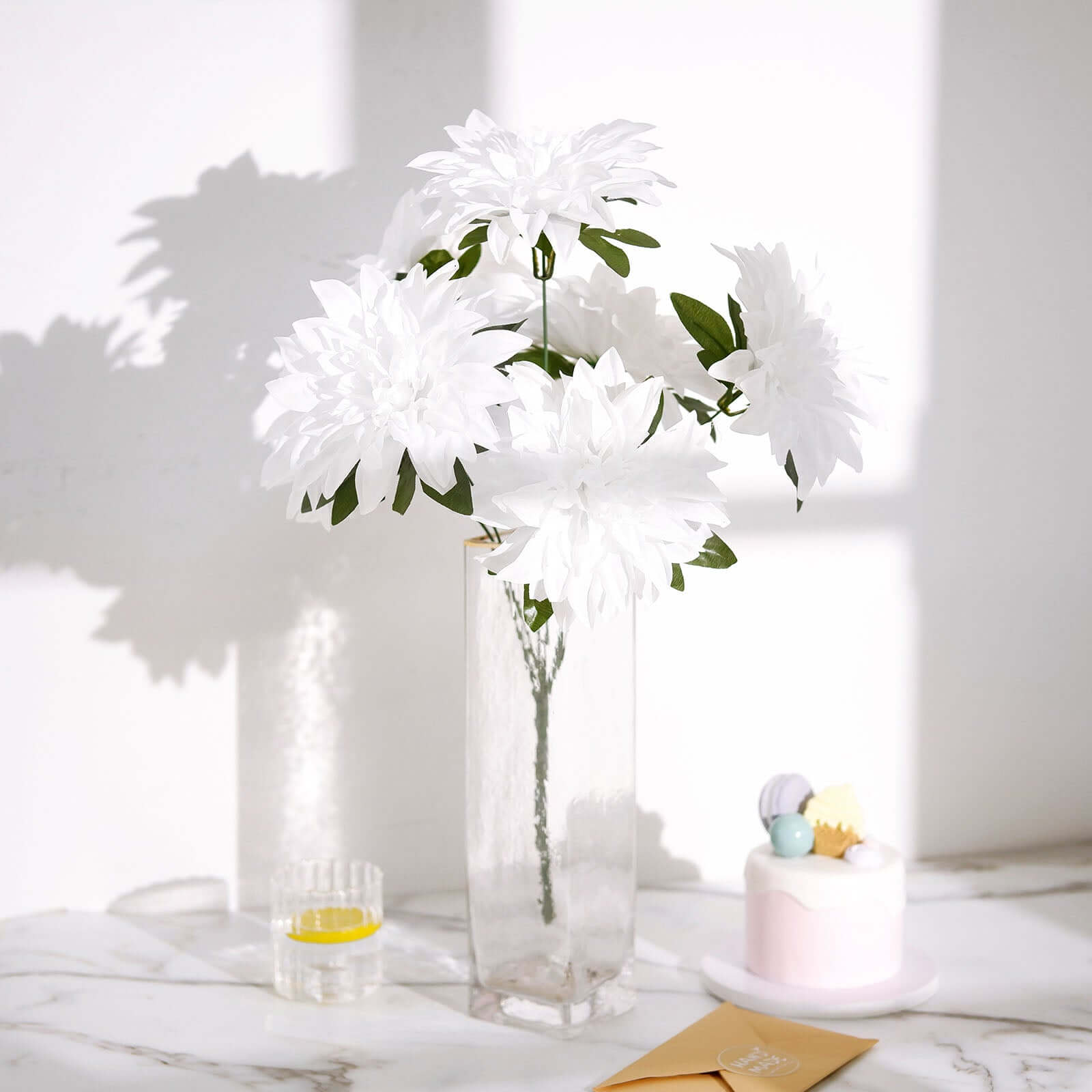 2 Bouquets of 20 Lifelike White Artificial Silk Dahlia Flower Spray Bushes