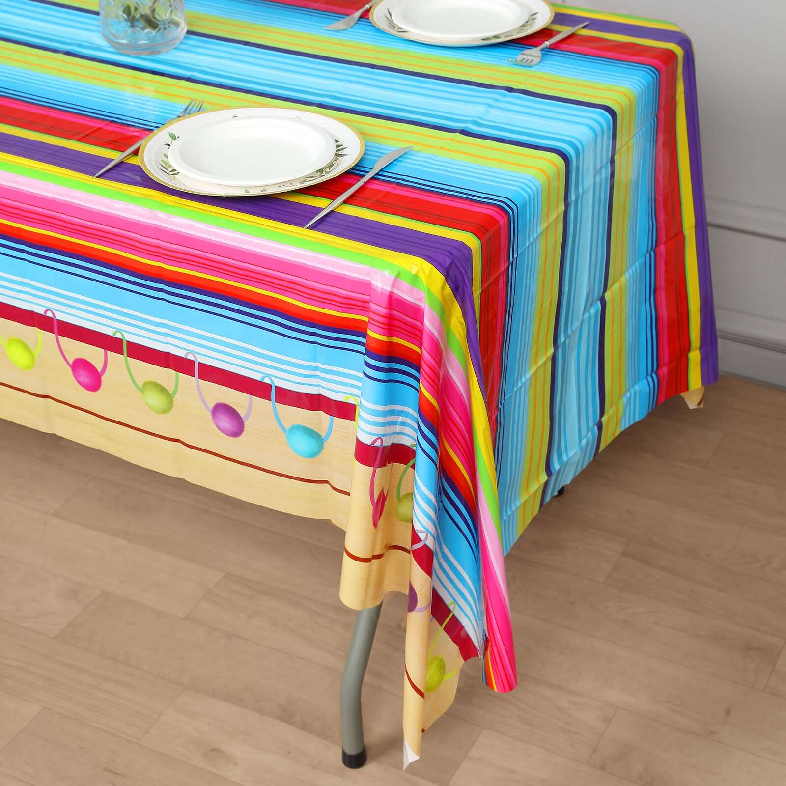 5-Pack Vibrant PVC Disposable Mexican Serape Rectangle Table Covers for Cinco De Mayo 54x108