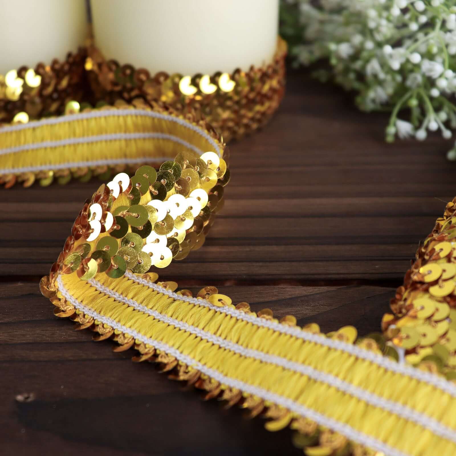 Hot Sale! 10-Yard Gold Metallic Sequin Stretch Fabric Ribbon for Crafting