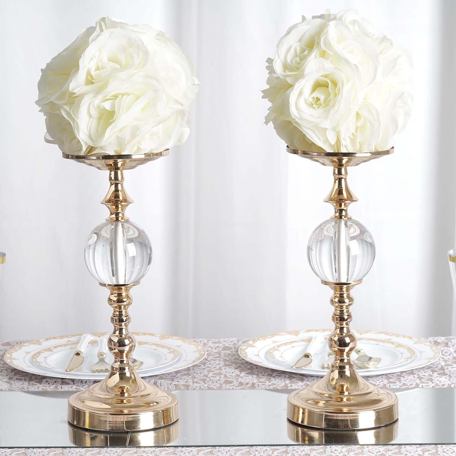 2-Pack Cream Artificial Silk Rose Kissing Balls, 7-Inch Faux Flower Decor